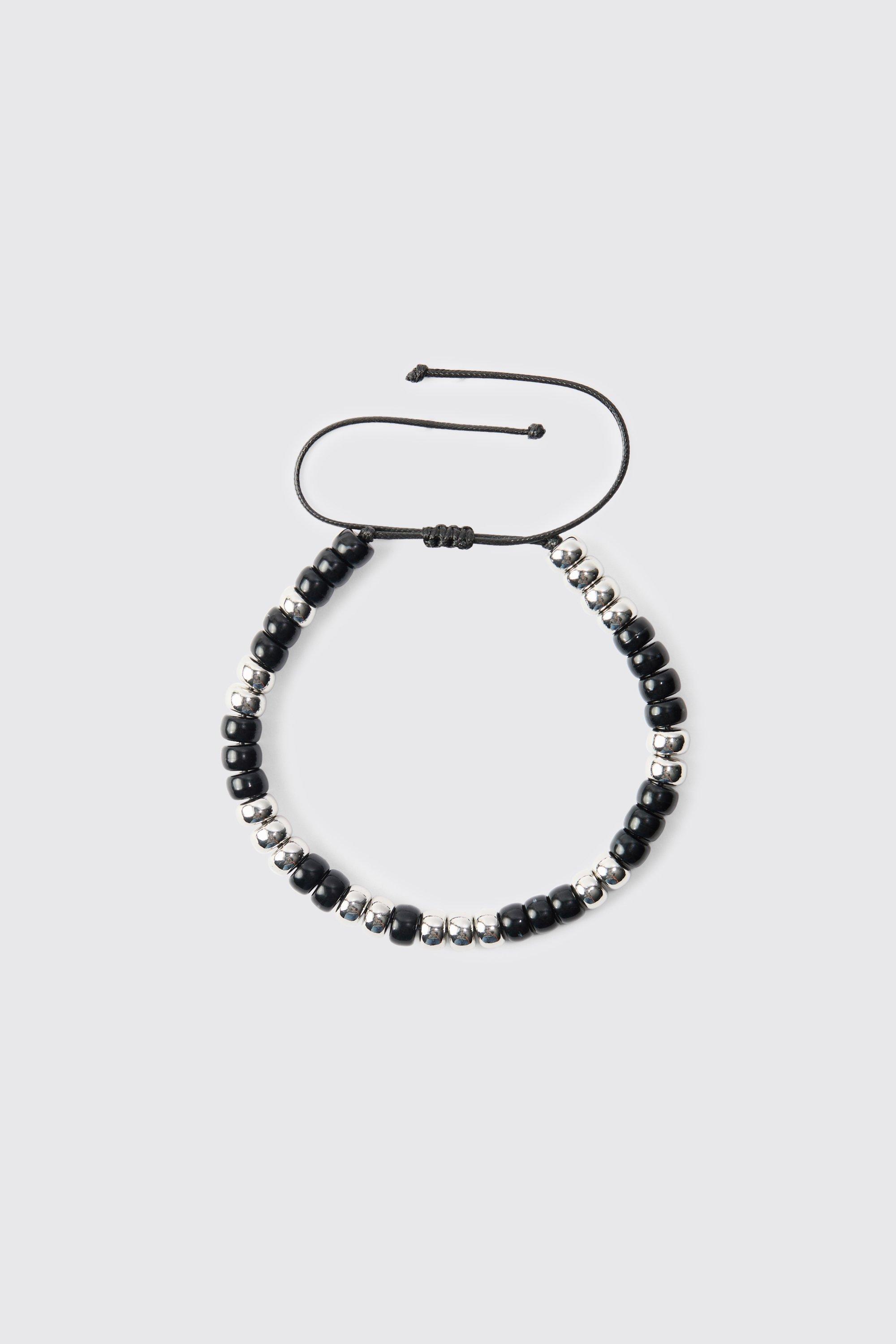adjustable beaded bracelet in black homme - noir - one size, noir