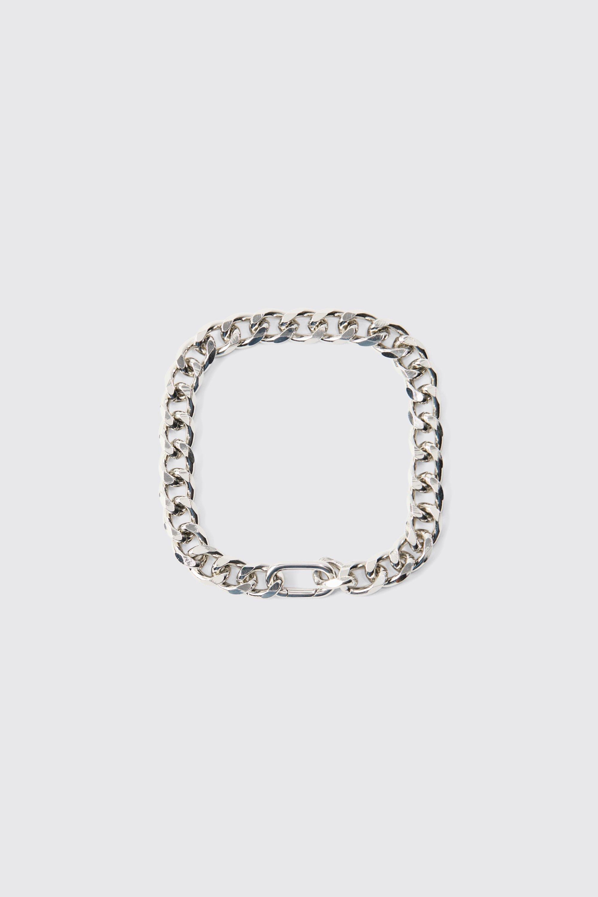 Mens Grey Chunky Clasp Detail Metal Bracelet In Silver, Grey