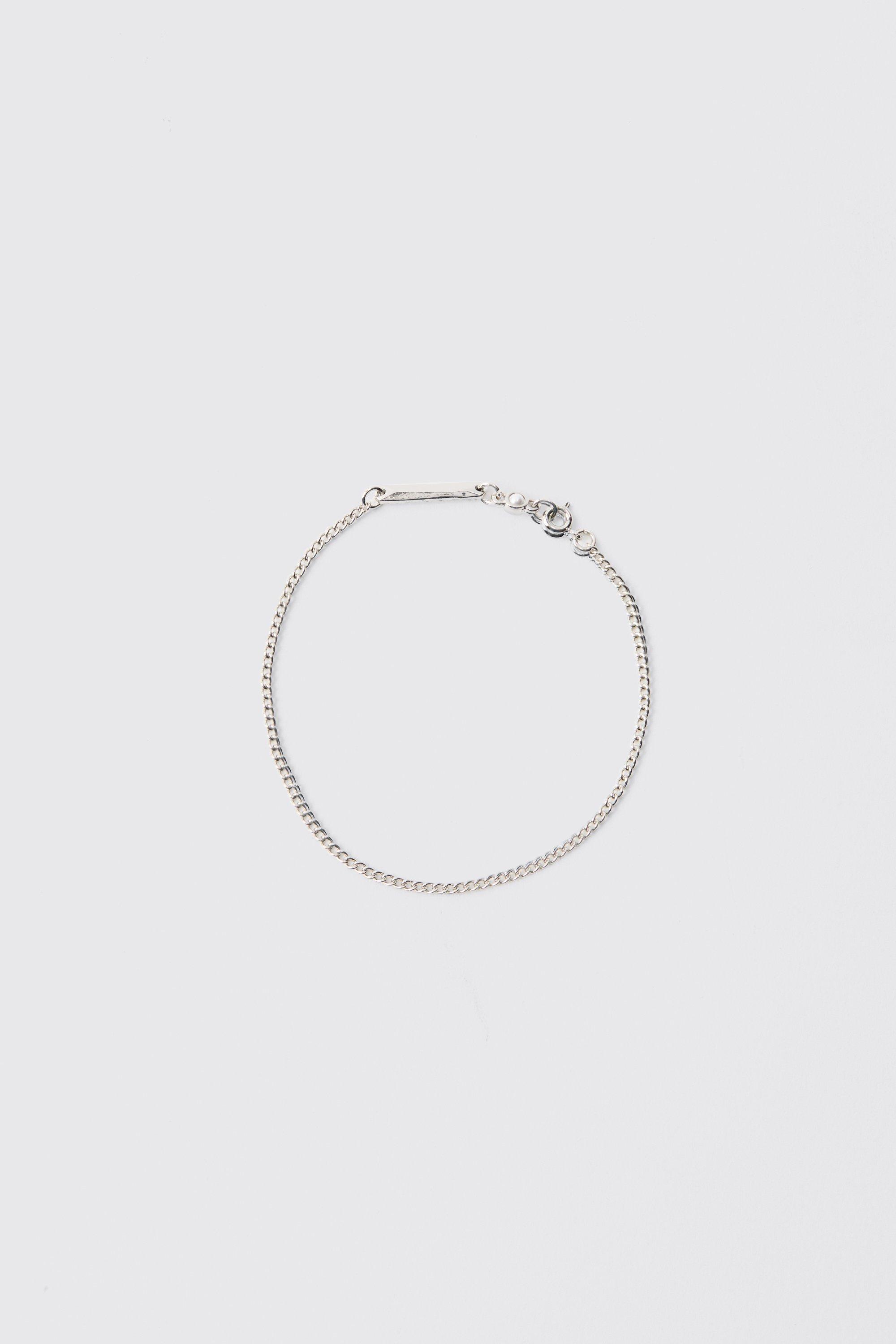 tab detail metal bracelet in silver homme - argent - one size, argent