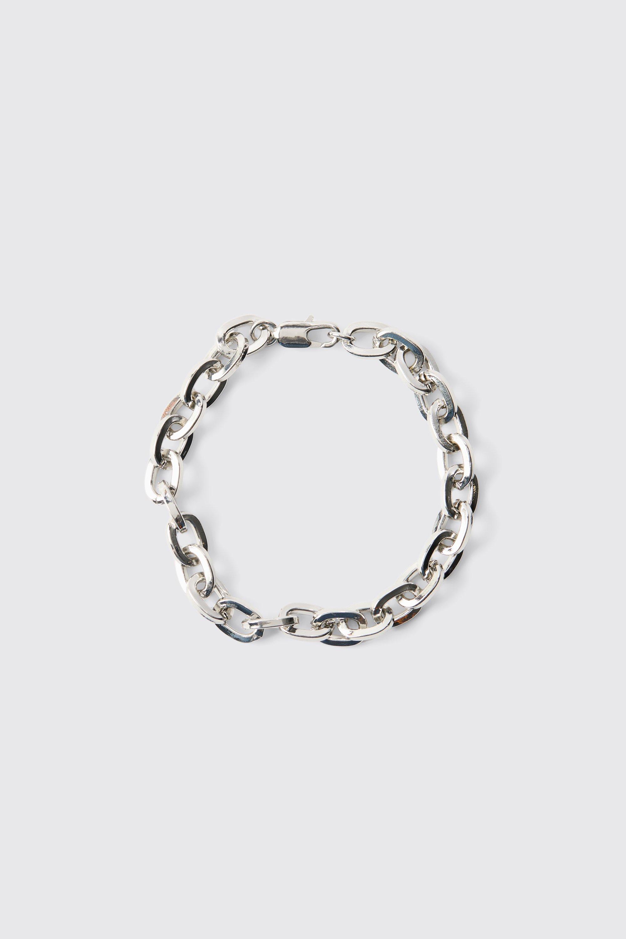 Mens Grey Chunky Metal Chain Bracelet In Silver, Grey