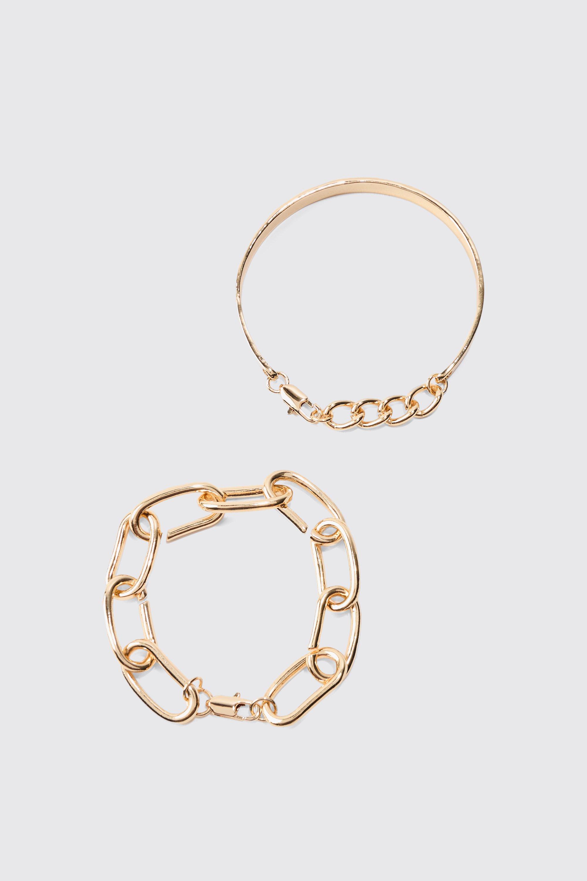 2 pack chain bracelets in gold homme - or - one size, or