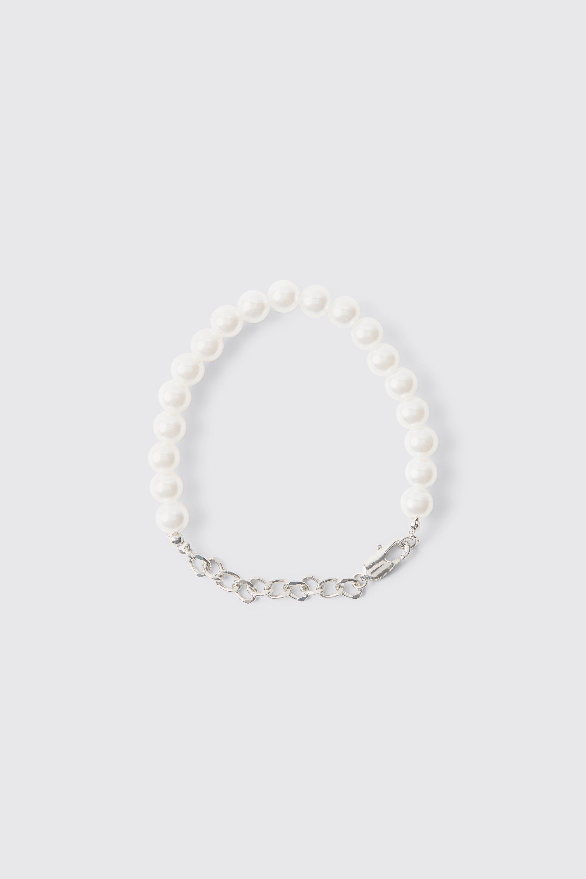 pearl and chain metal bracelet in silver homme - argent - one size, argent