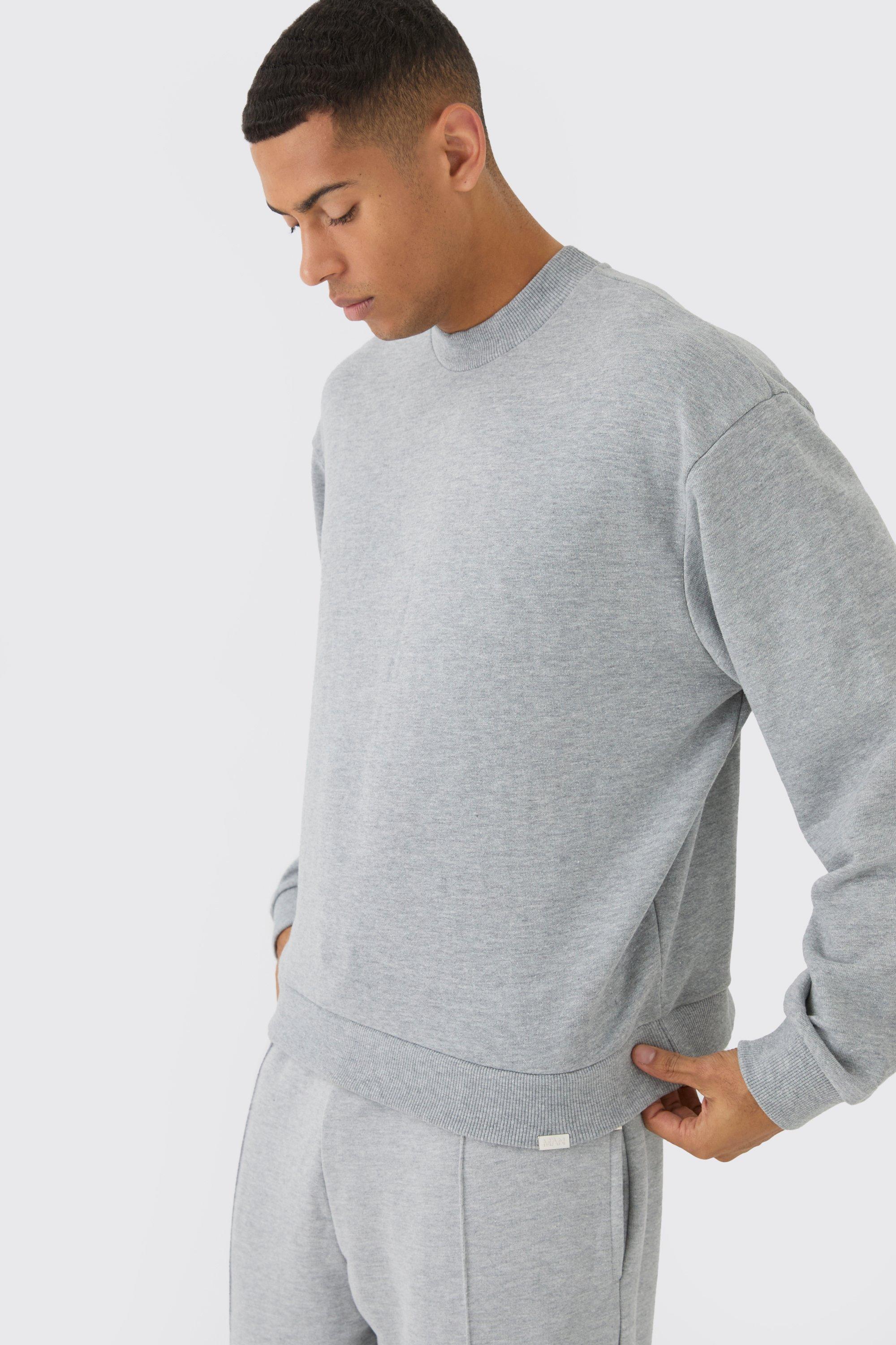 Felpa squadrata oversize con girocollo esteso, Grigio