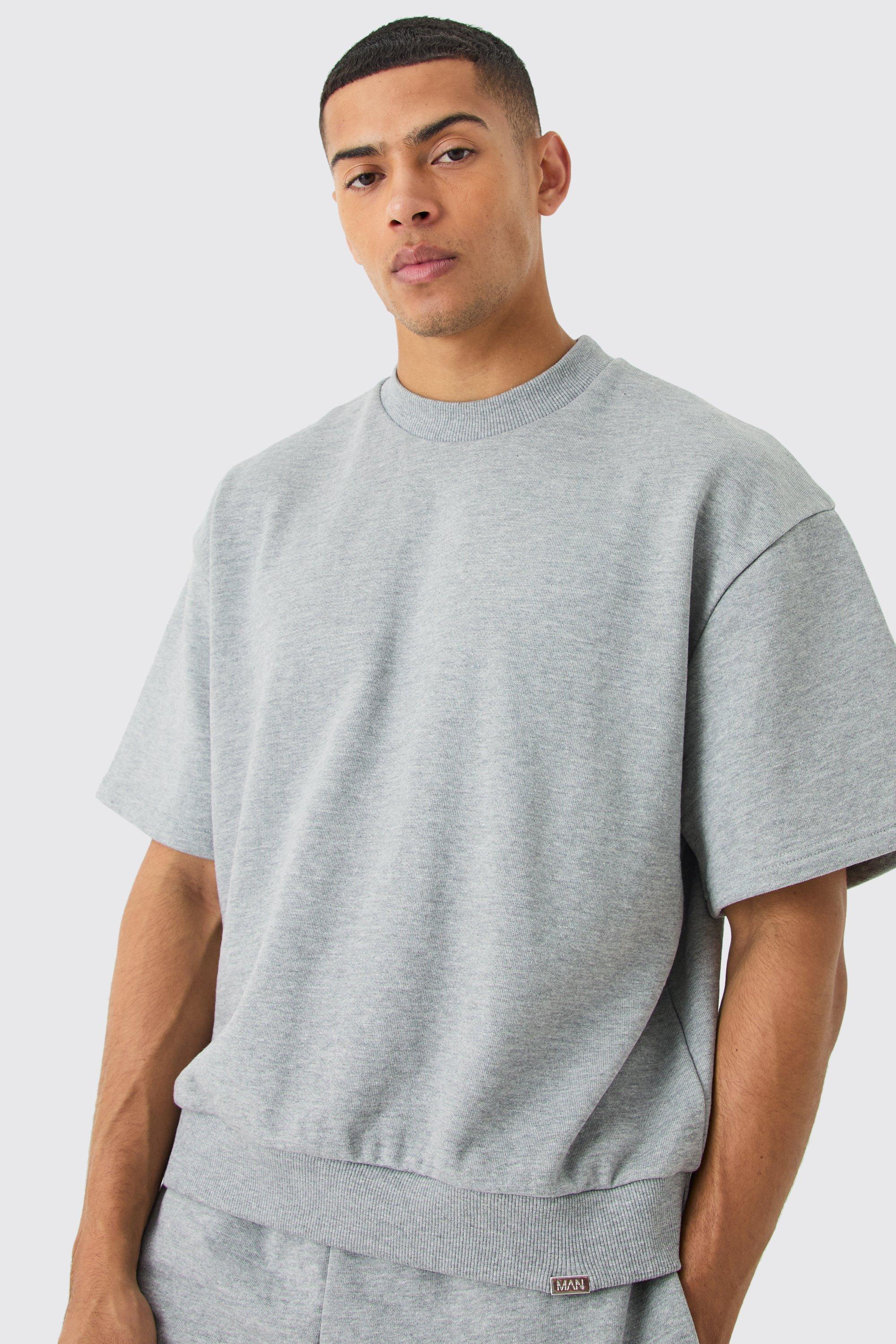 Felpa squadrata oversize pesante a maniche corte, Grigio