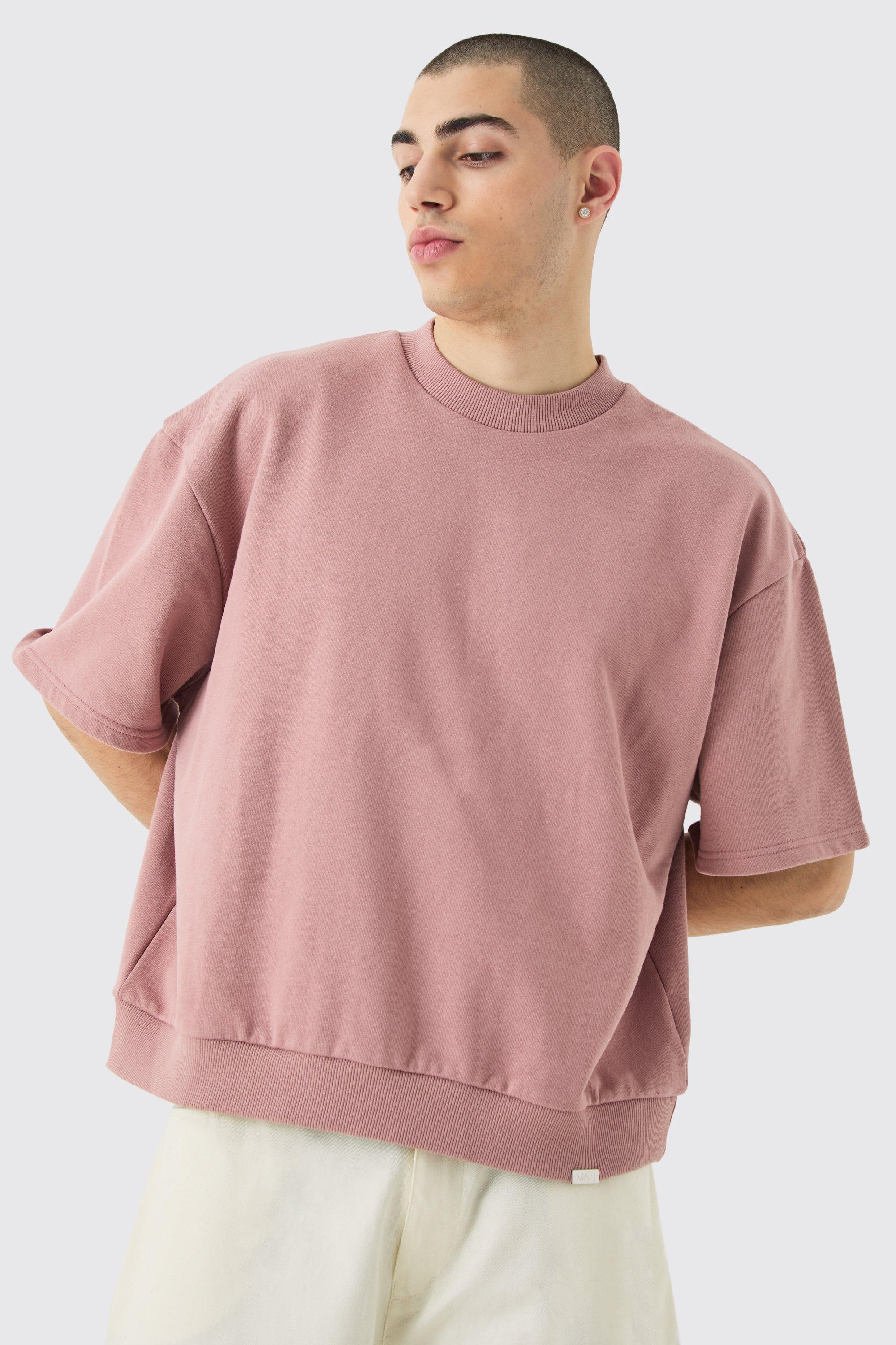 Image of Oversized Boxy Heavyweight Short Sleeve Sweatshirt, Pink