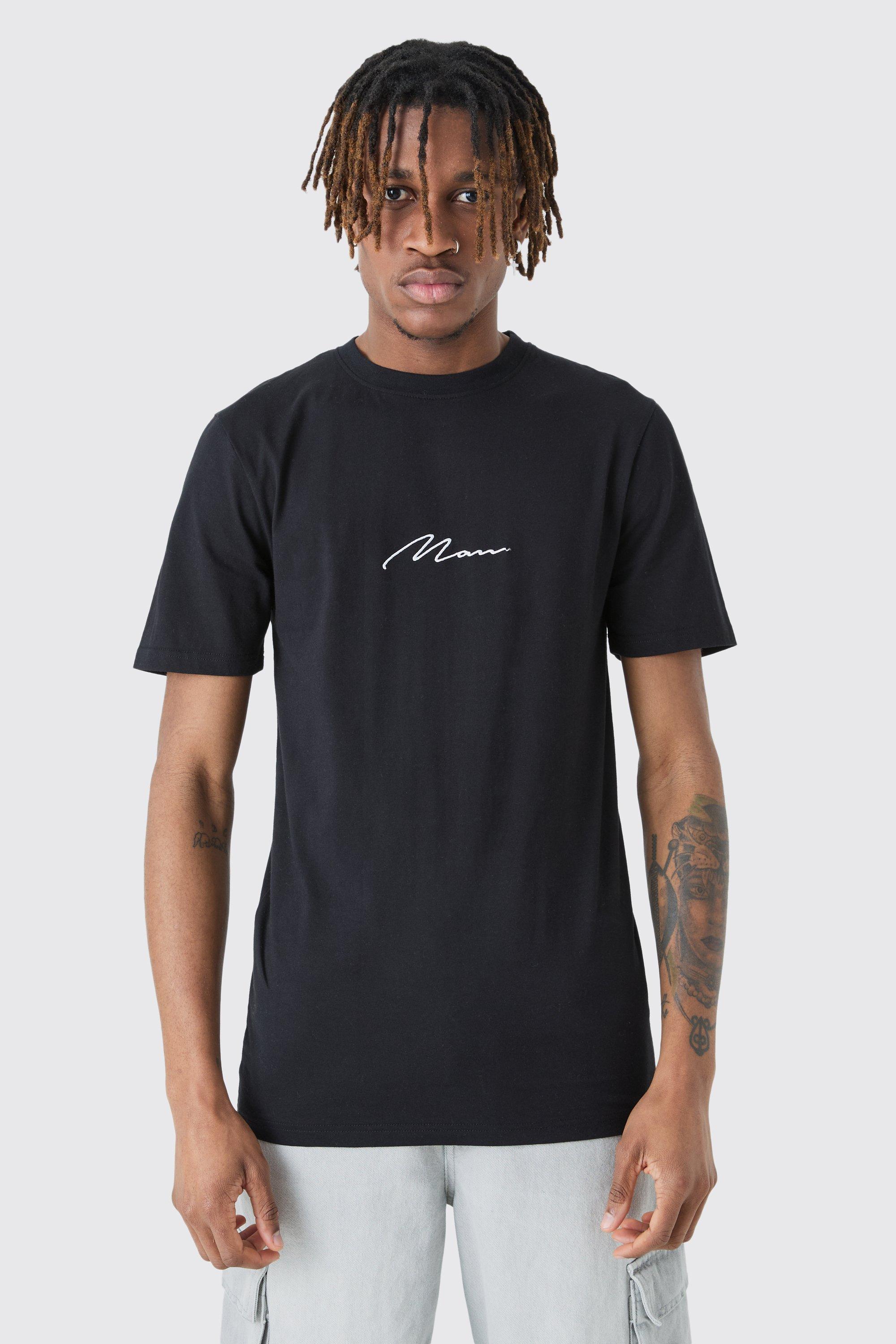Image of T-shirt Tall attillata con firma Man, Nero