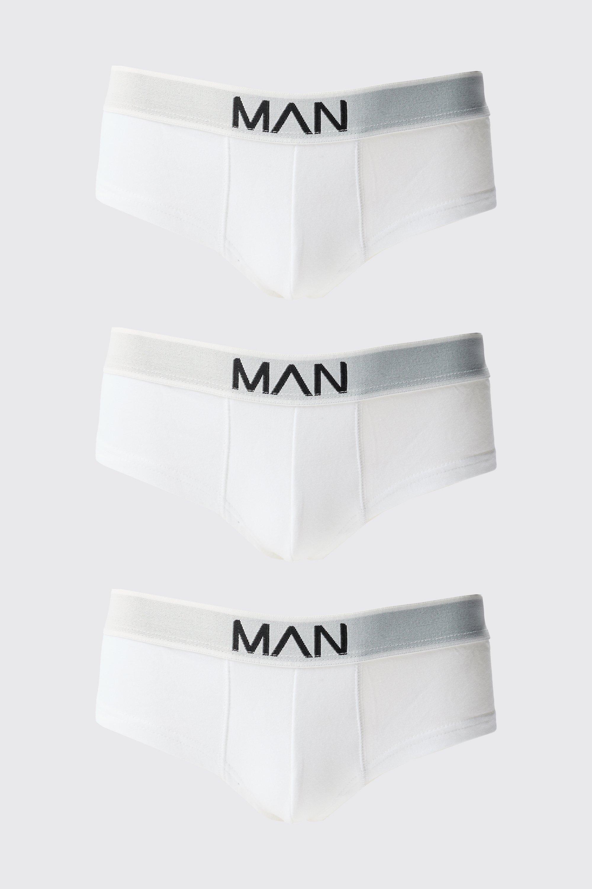 Mens White 3 Pack Man Logo Briefs, White