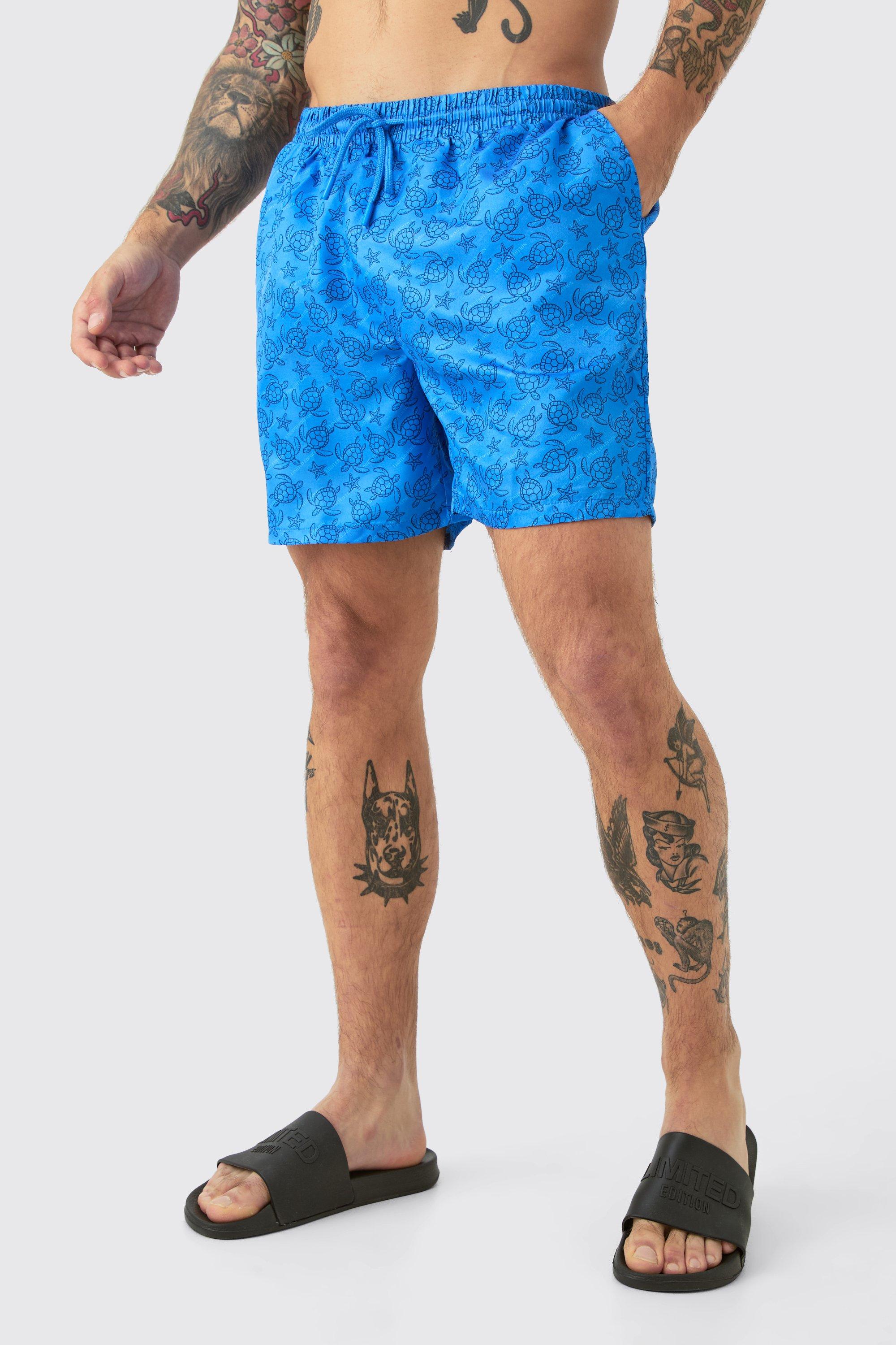 Image of Mid Length Limited Edition Turtle Swim Short, Azzurro