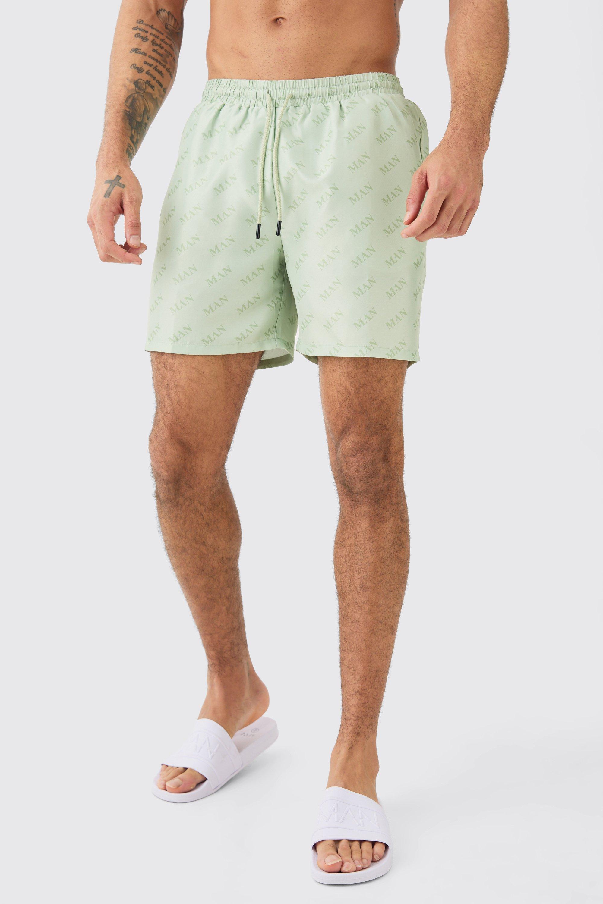 Mens Green Mid Length Man Swim Short, Green