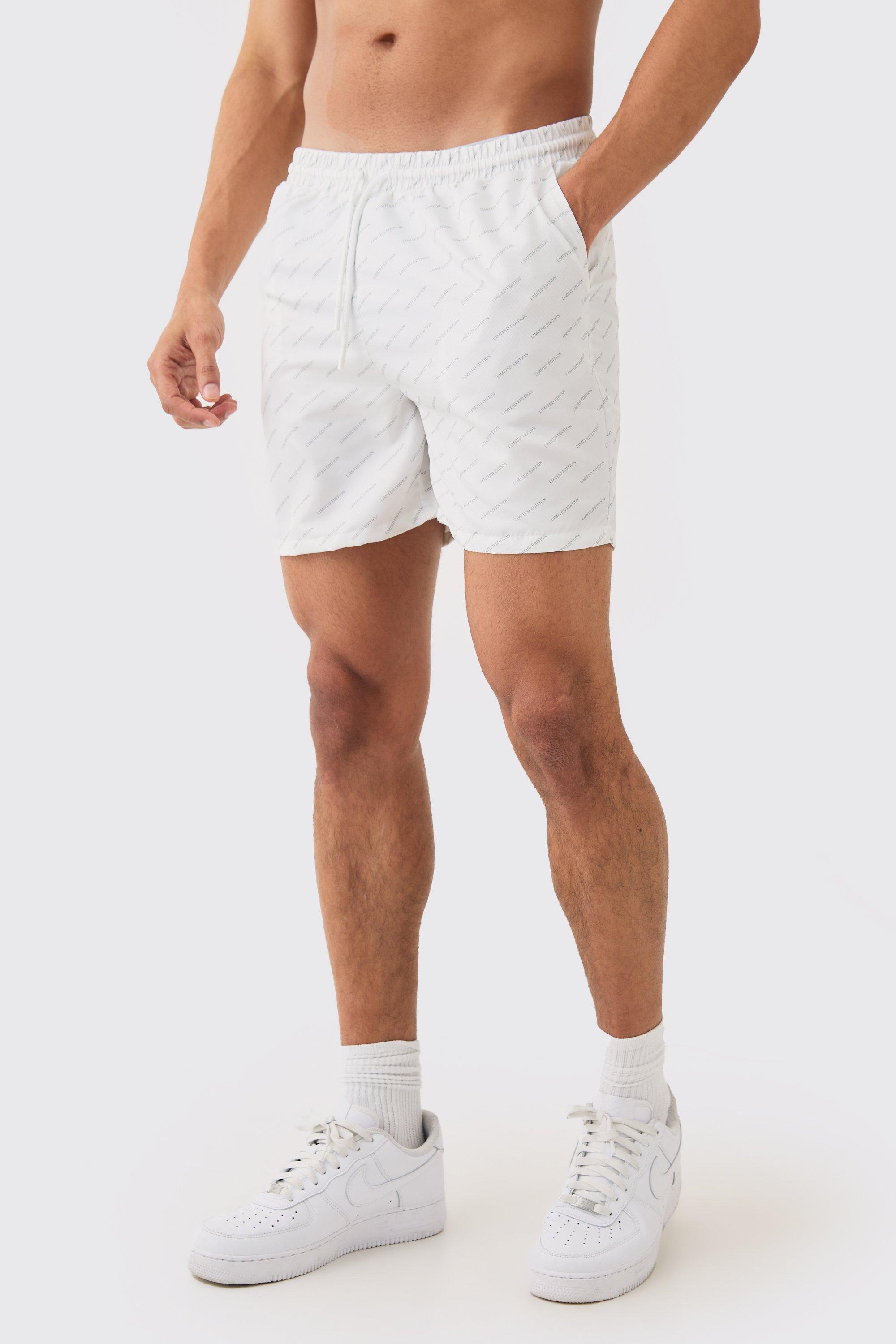 Mens White Mid Length Limited Edition Swim Short, White