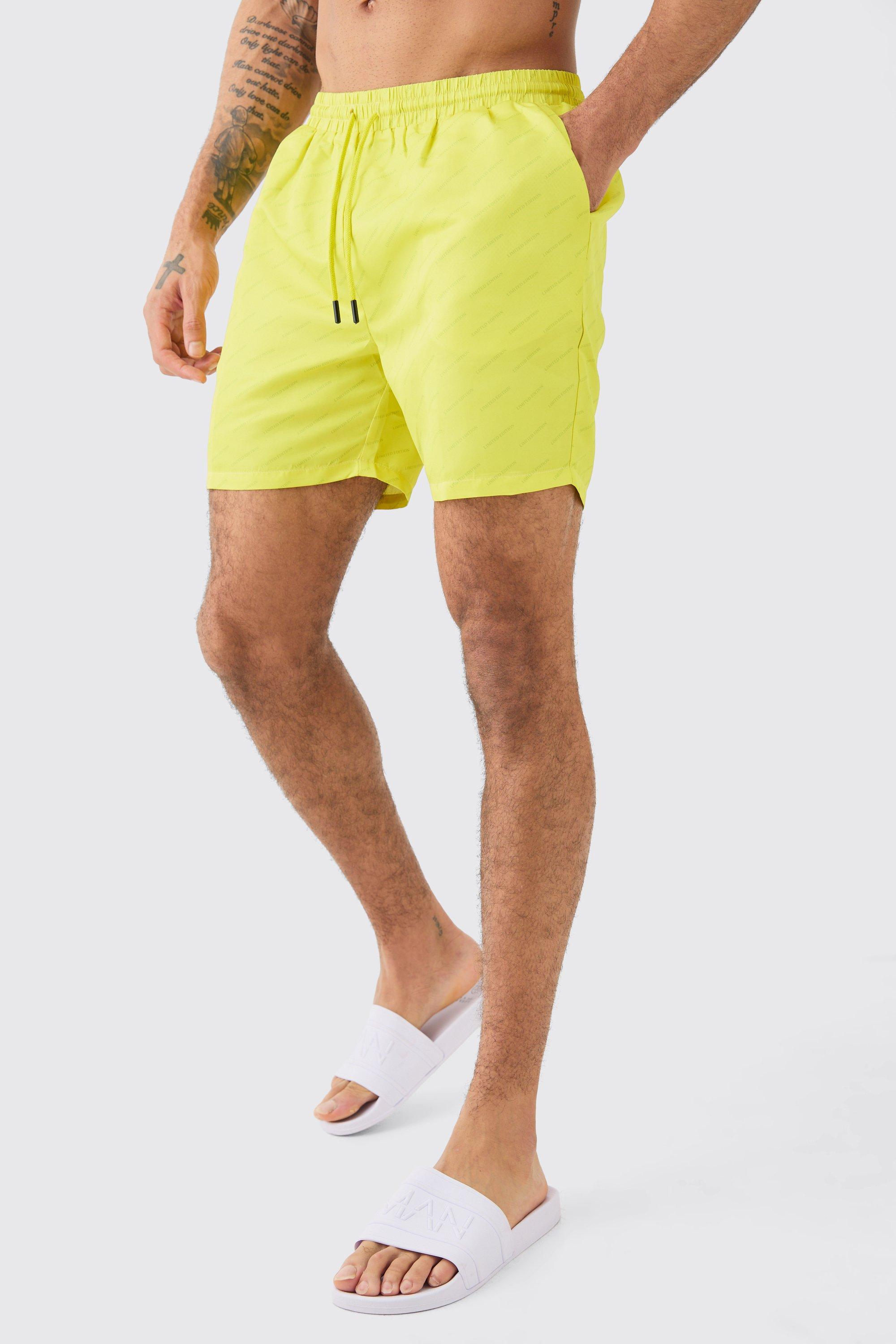 Mens Yellow Mid Length Limited Edition Swim Short, Yellow