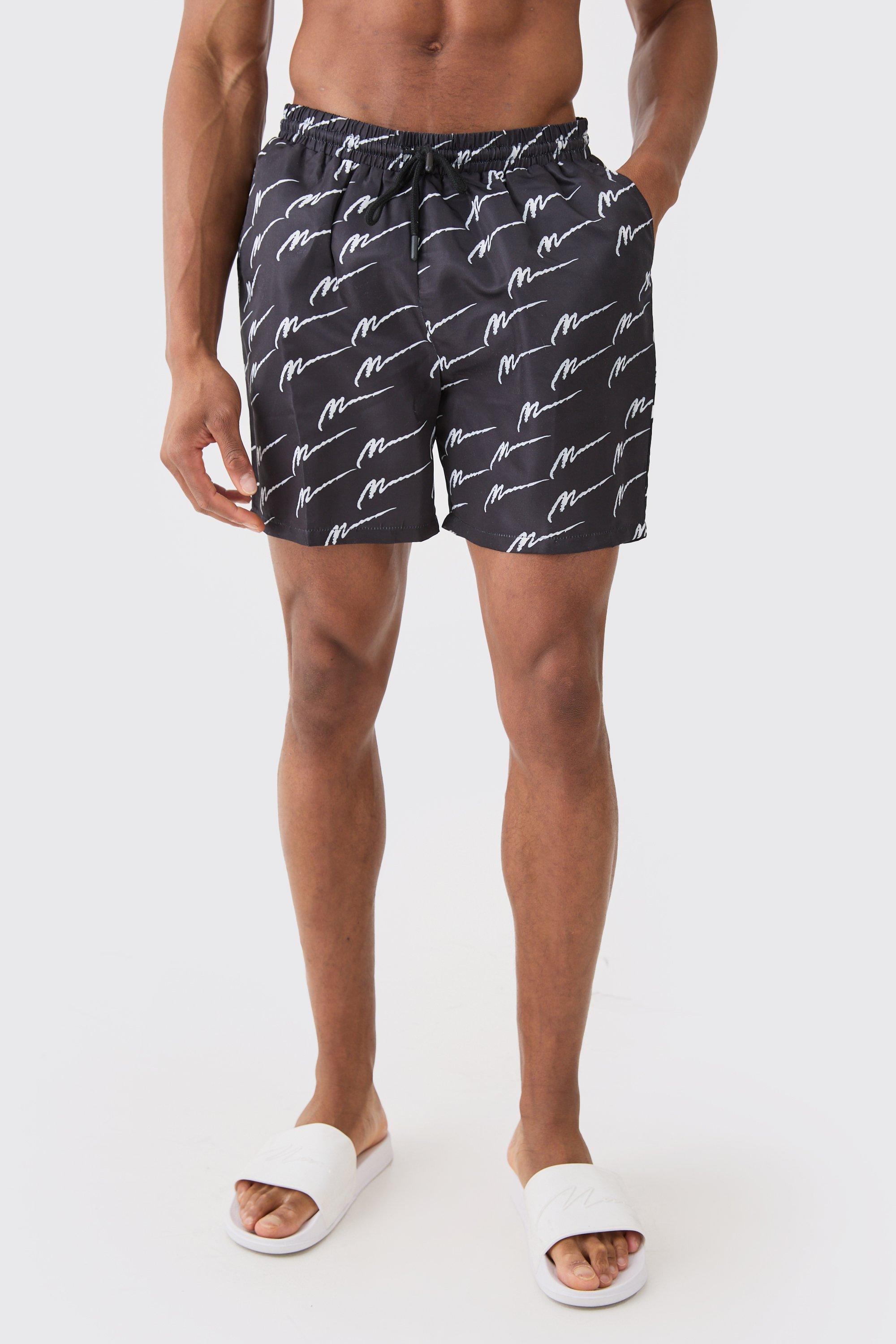 Mens Grey Mid Length Man Sig Swim Short, Grey