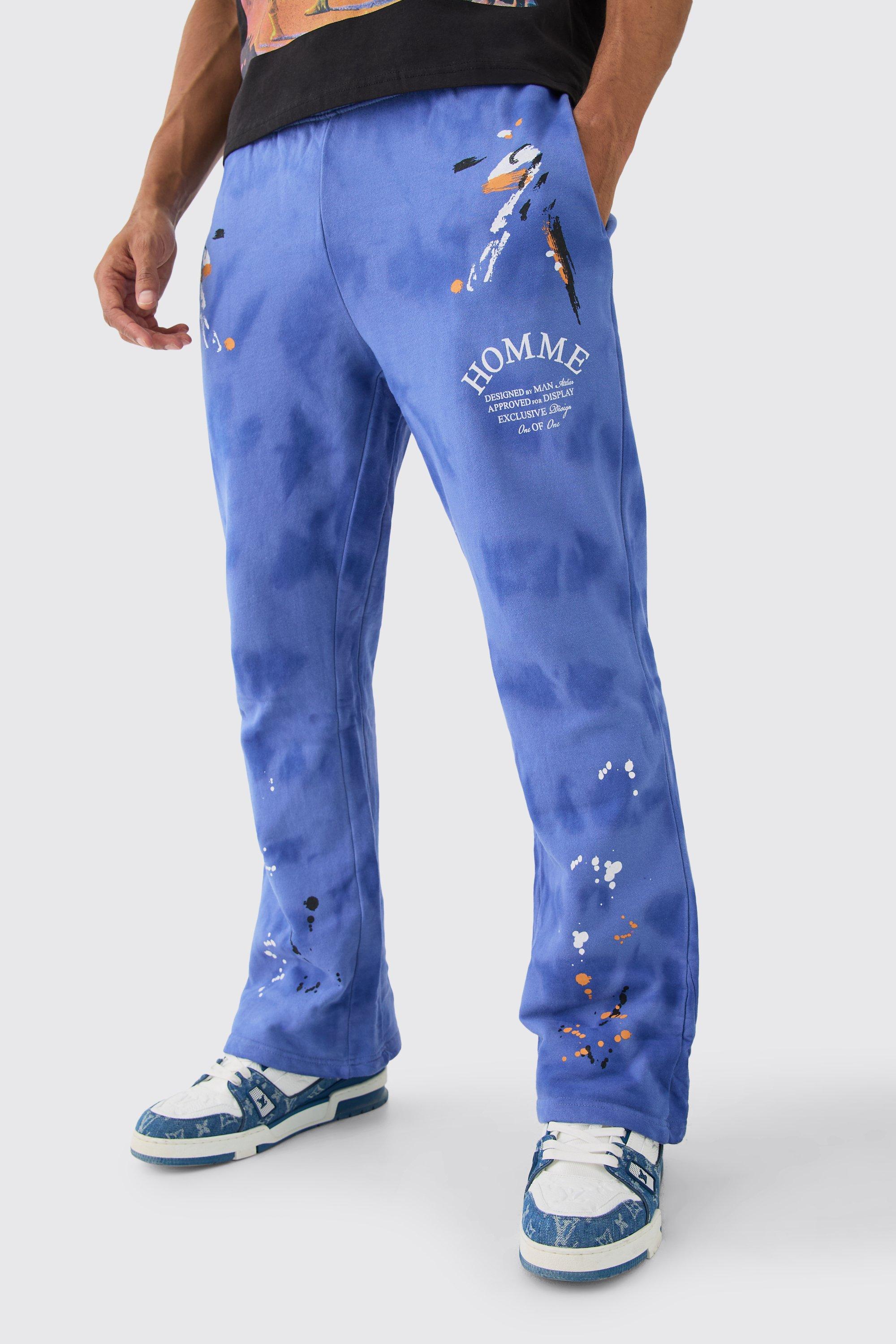 Image of Regular Homme Paint Splatter Gusset Jogger, Azzurro