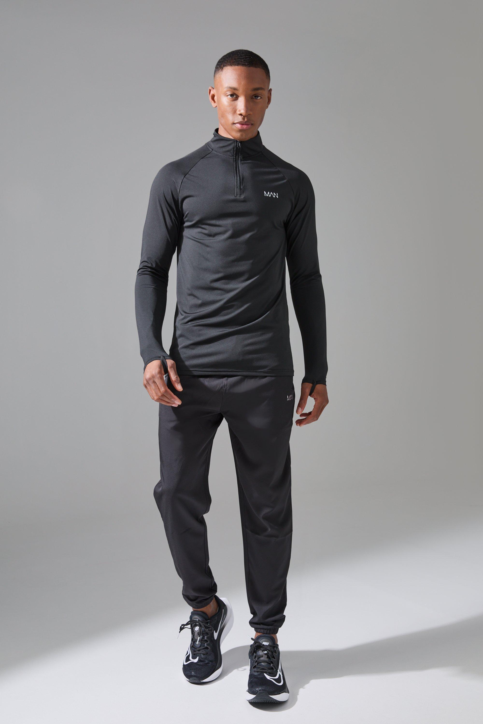 Tuta sportiva lunga Man Active con zip corta, Nero