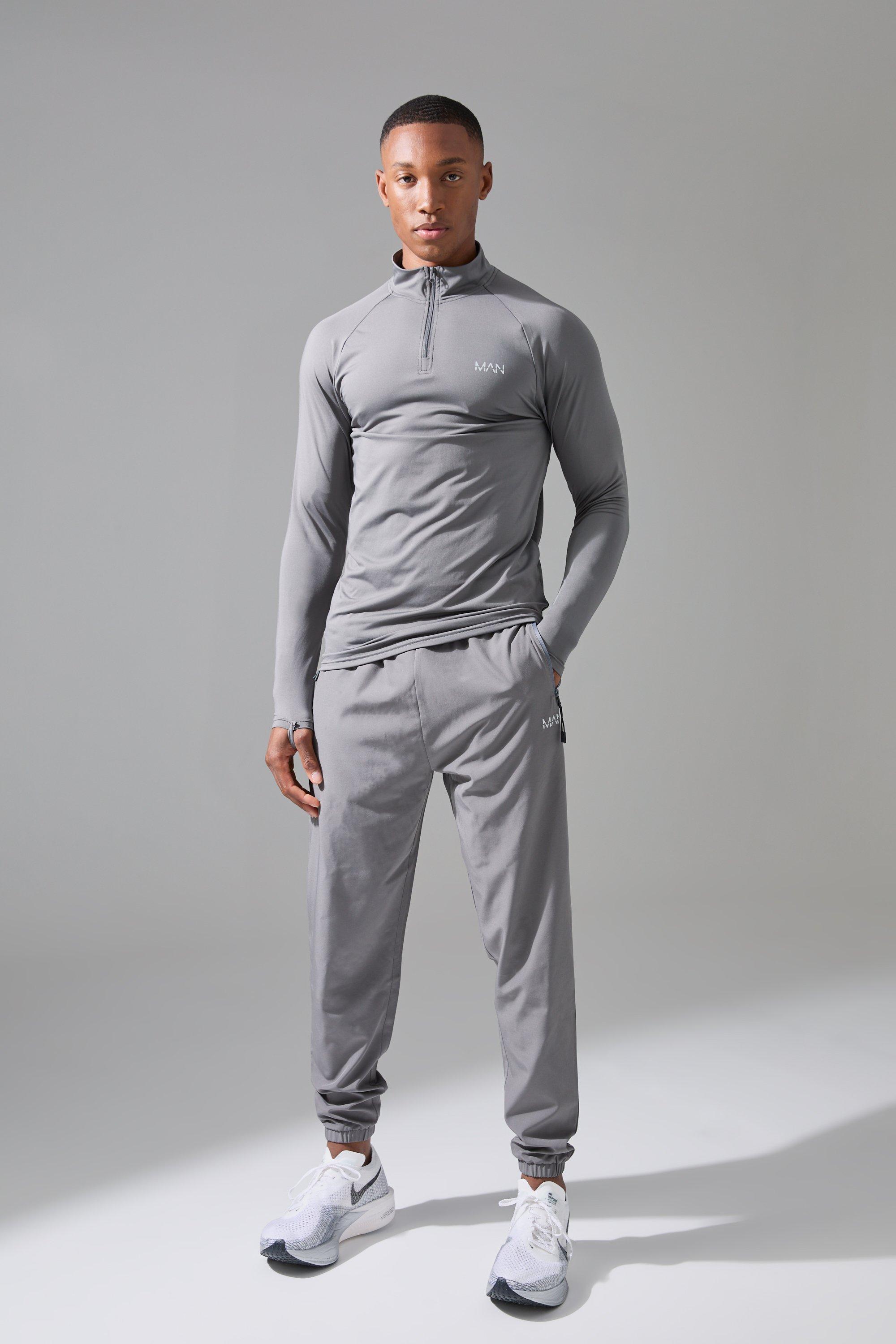 Tuta sportiva lunga Man Active con zip corta, Grigio
