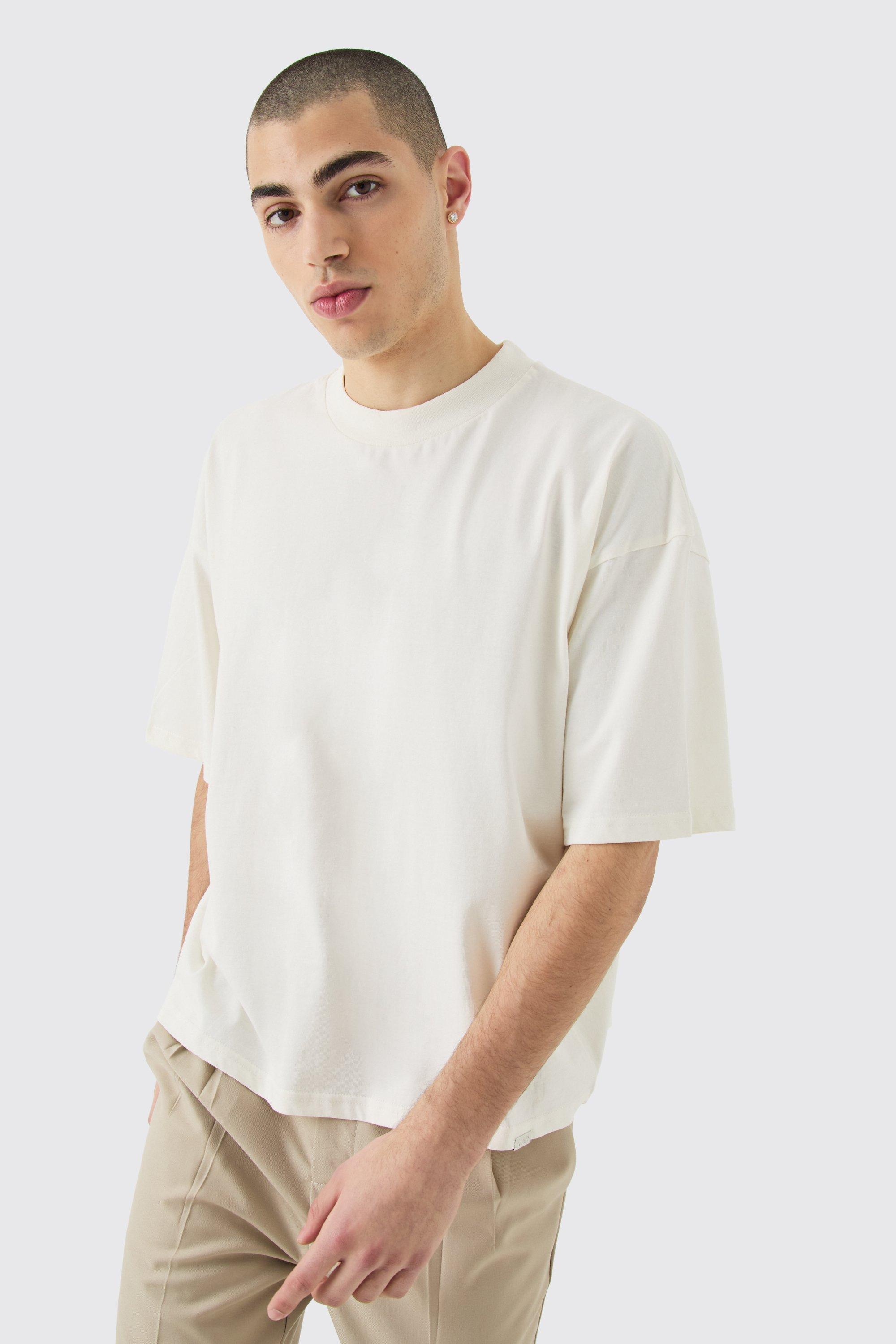 Image of Oversized Extended Neck Boxy Heavyweight T-shirt, Cream