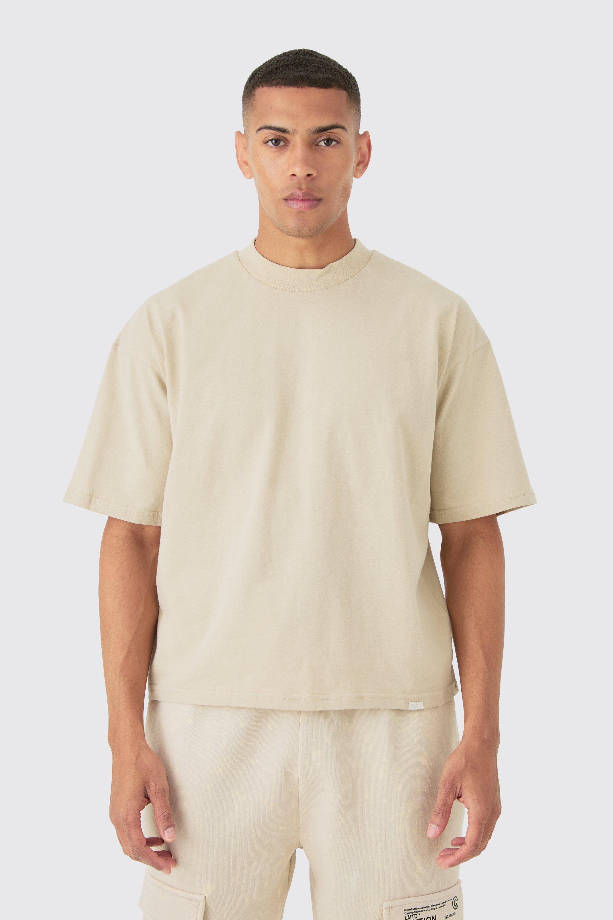 Image of Oversized Extended Neck Boxy Heavyweight T-shirt, Beige