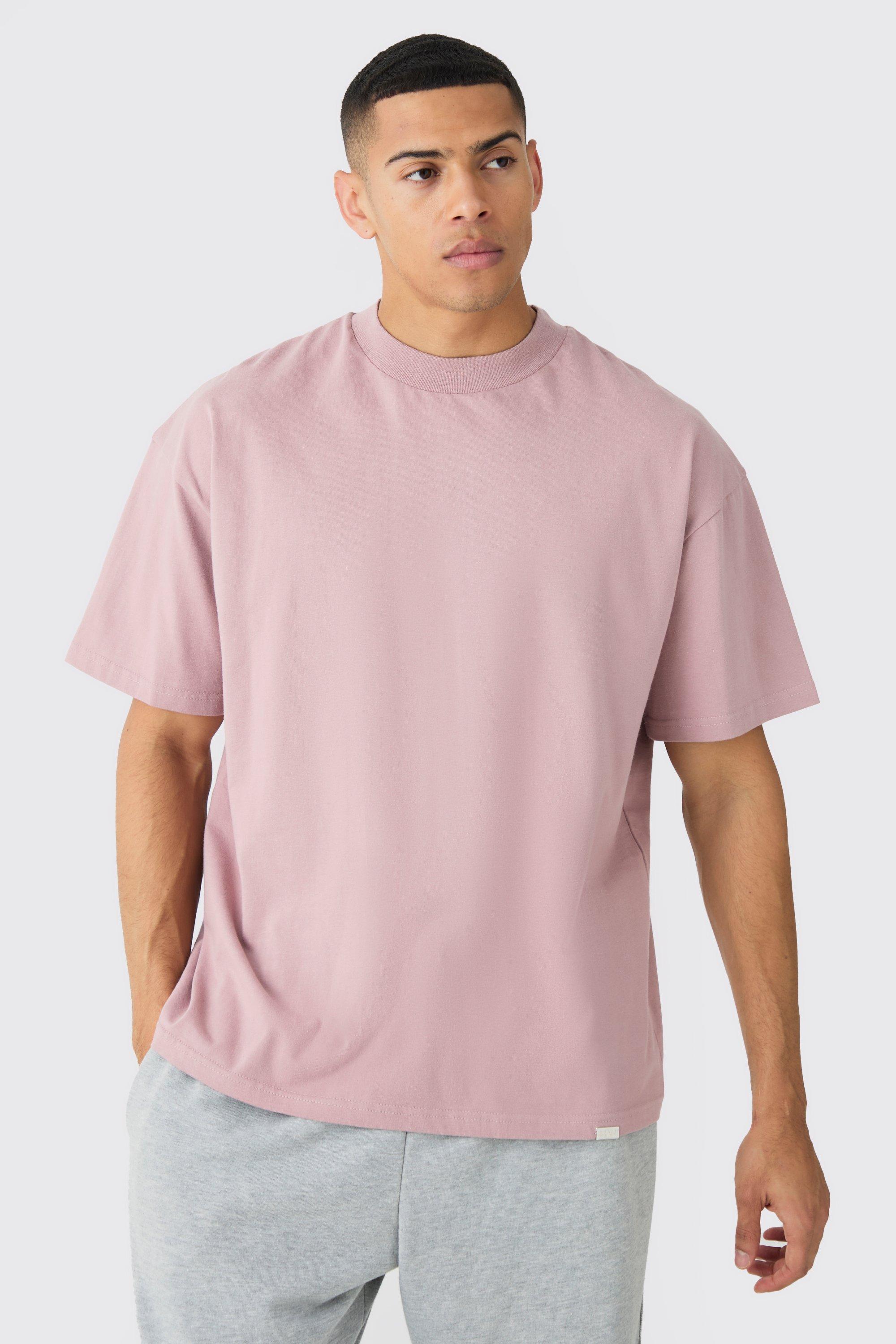 Image of Oversized Extended Neck Boxy Heavyweight T-shirt, Pink