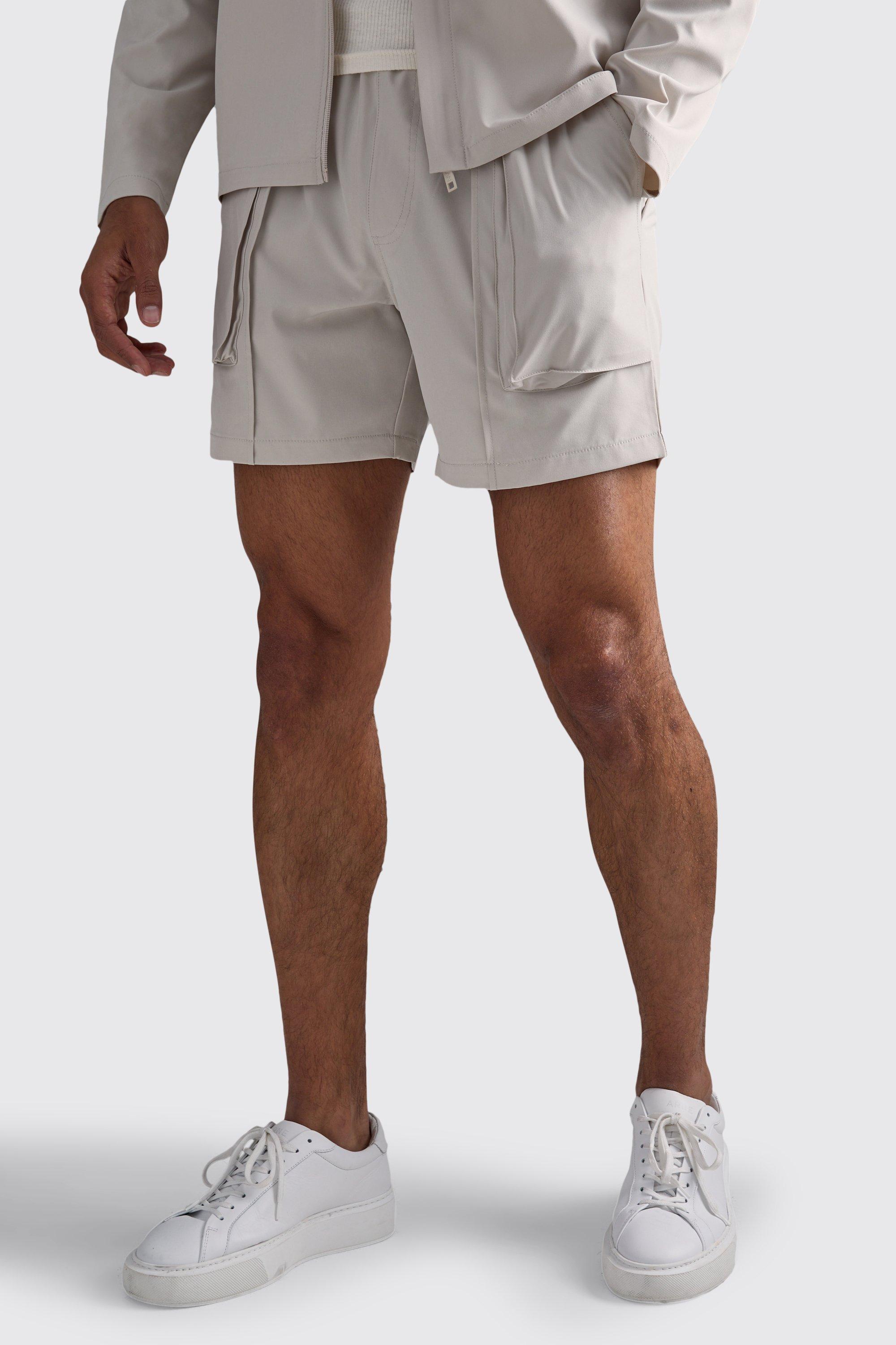 Mens Beige Technical Stretch Smart Pleat Short, Beige