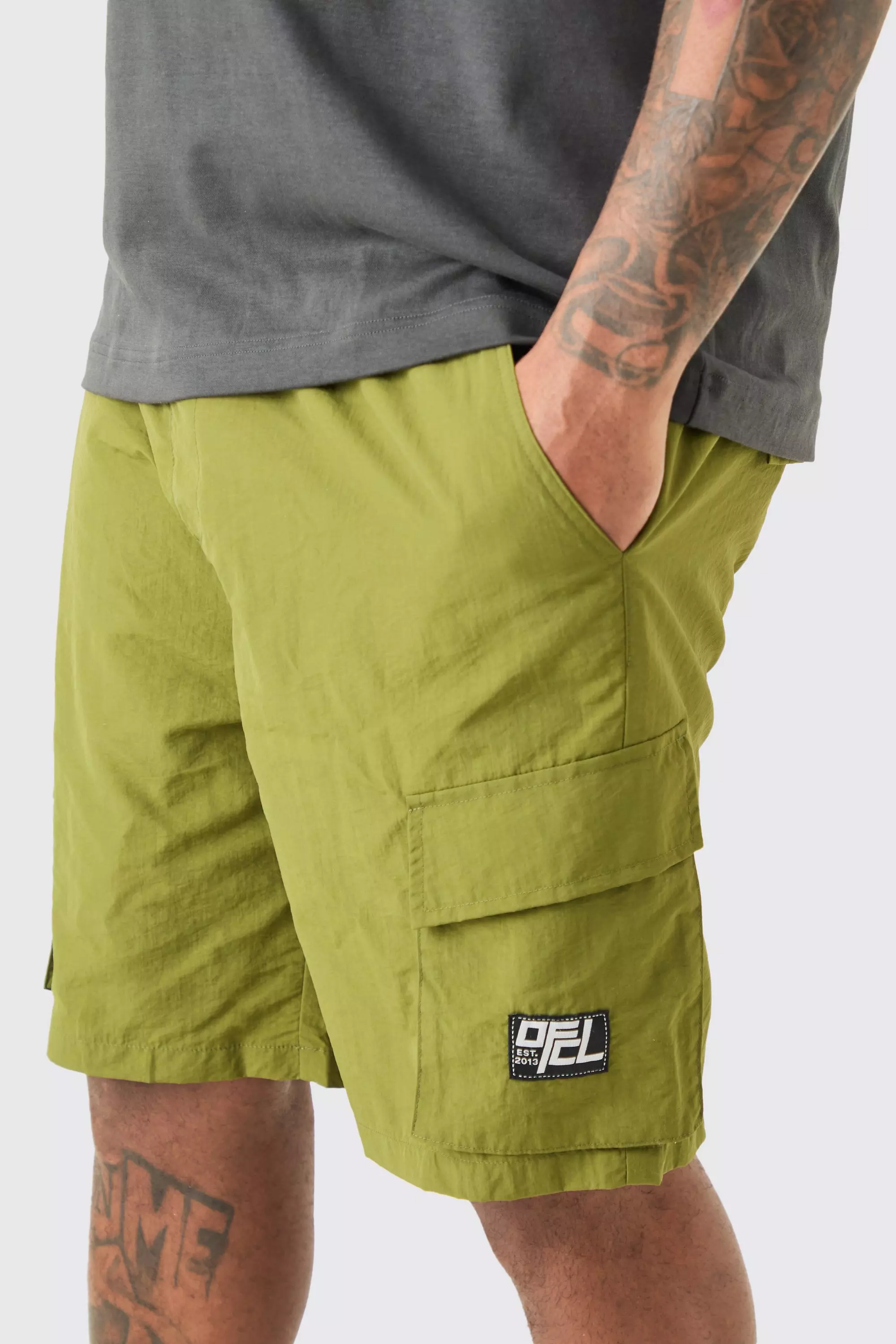 Nylon cargo shorts elastic hot sale waist