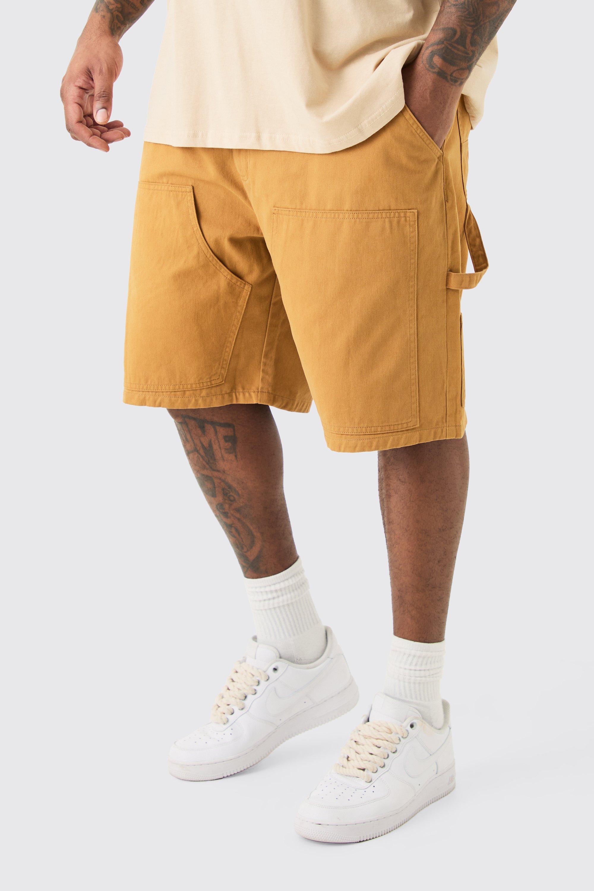 Image of Pantaloncini Plus Size stile Carpenter in twill slavato con vita fissa, Brown