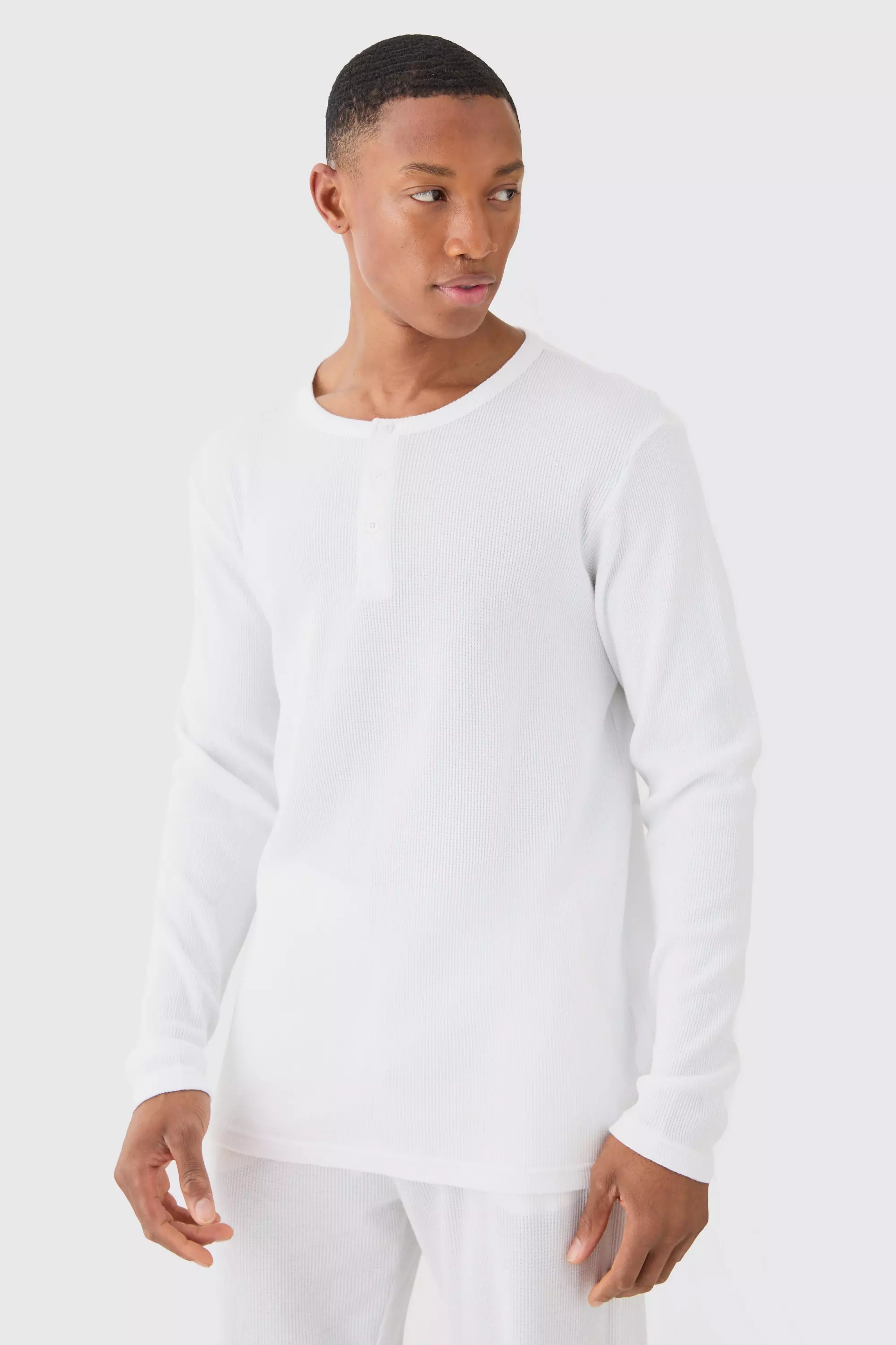 White waffle long clearance sleeve