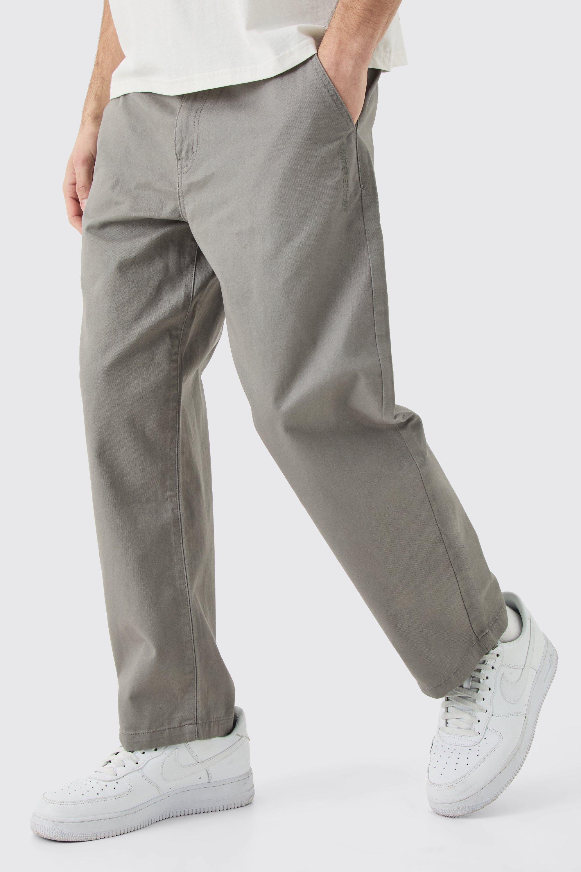 Mens Grey Fixed Waist Skate Cropped Chino Trouser, Grey