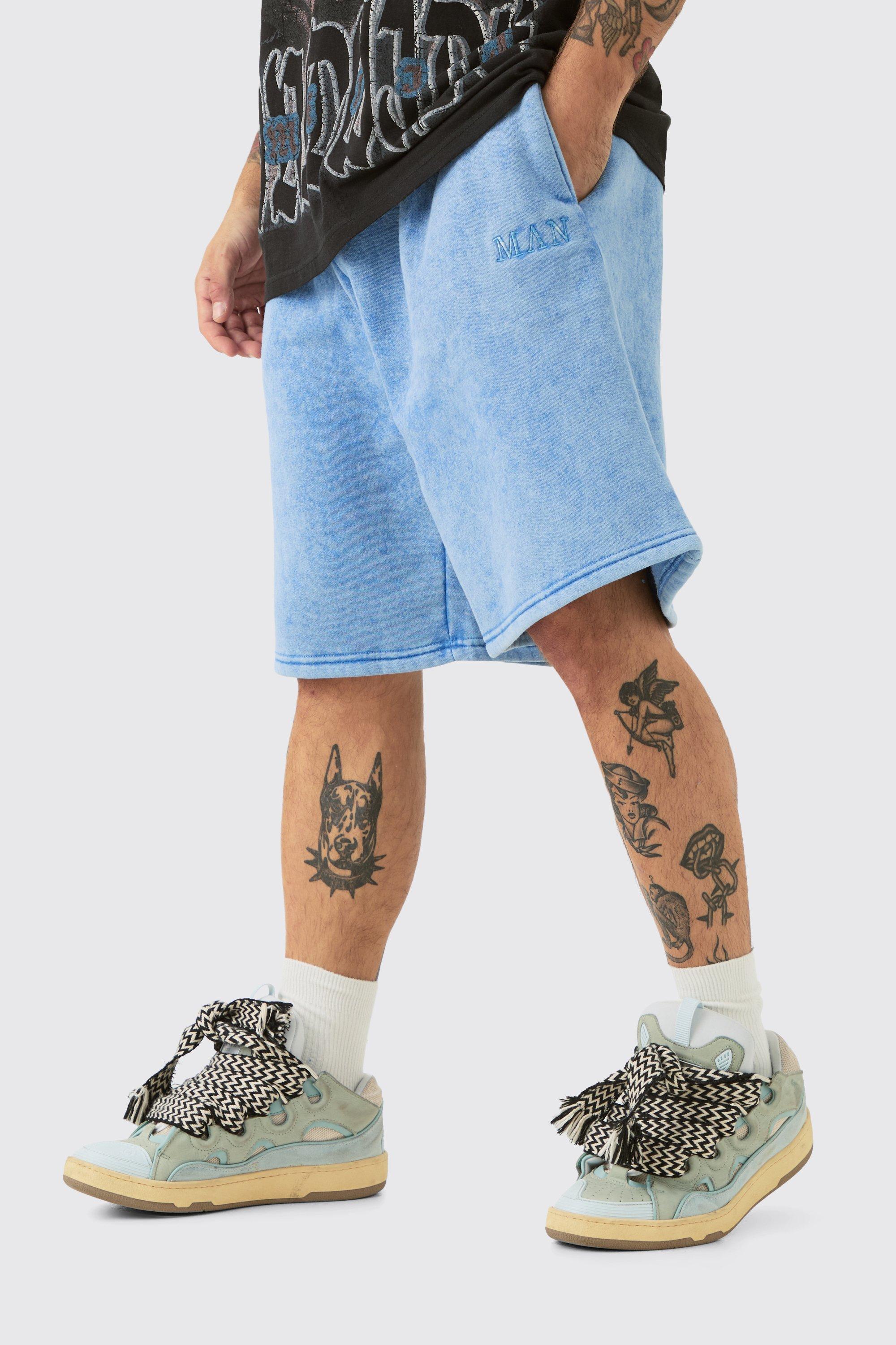 Mens Blue Oversized Washed Man Short, Blue