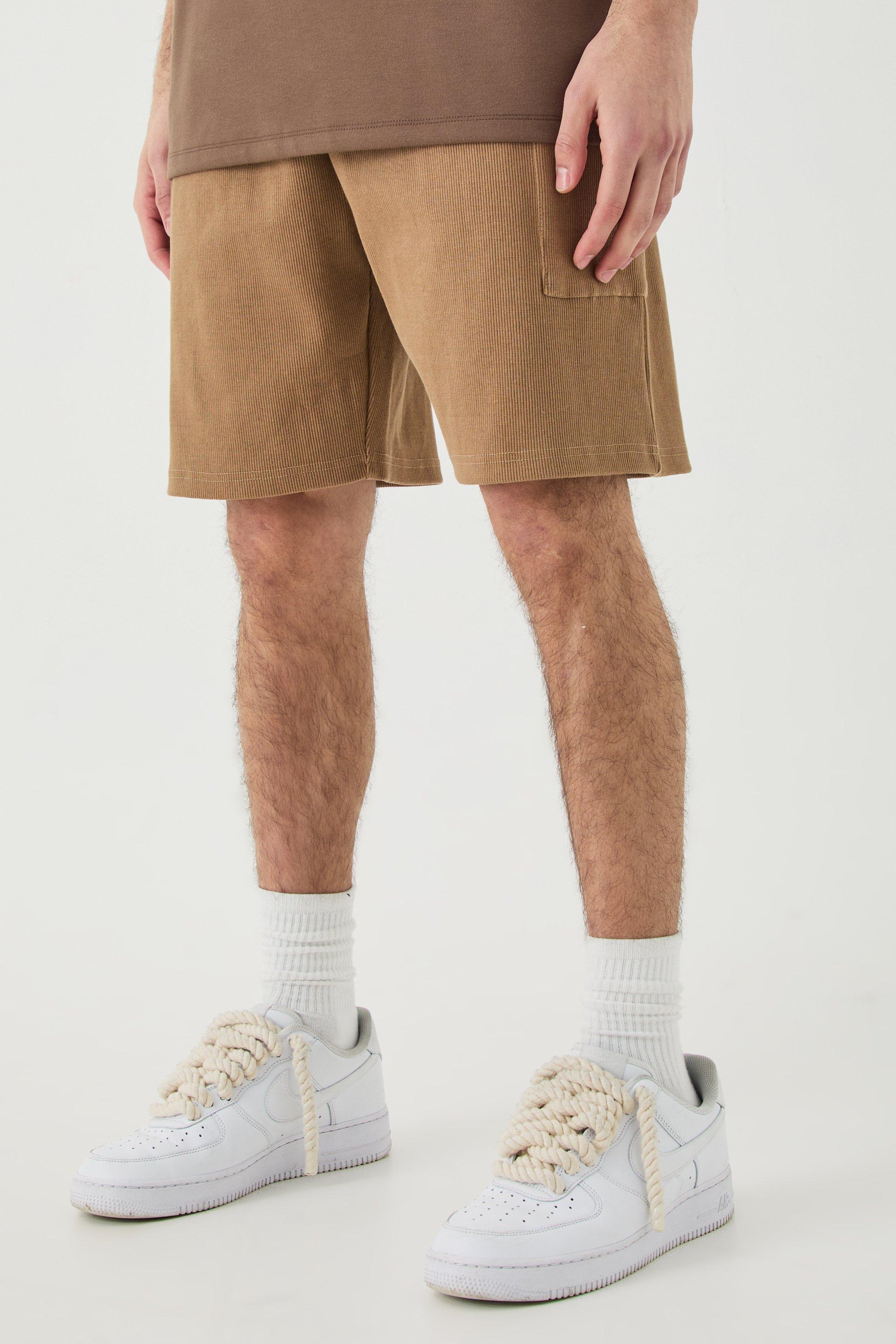 Image of Relaxed Heavyweight Ribbed Cargo Short, Brown