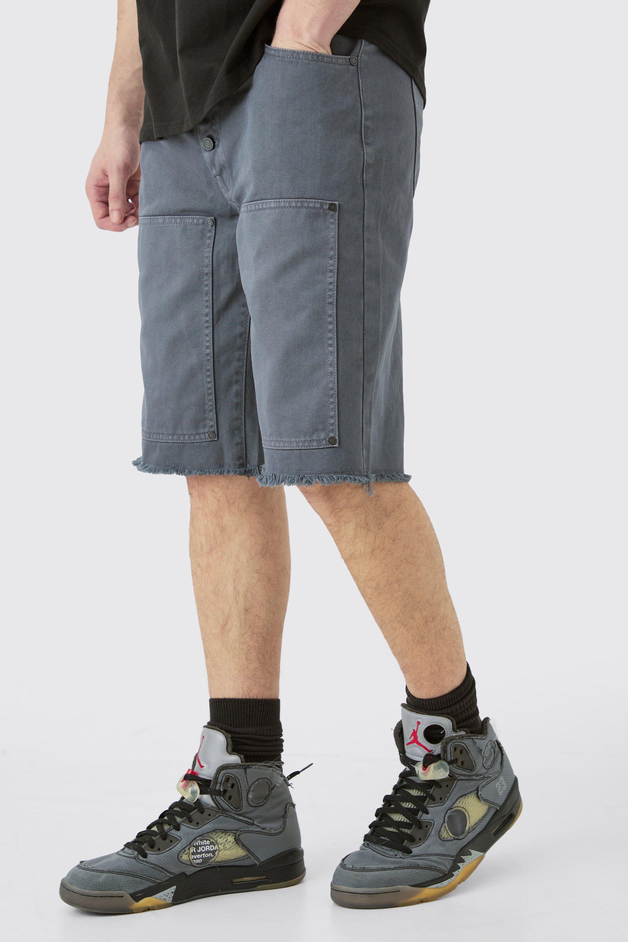 Image of Tall Fixed Waist Washed Relaxed Twill Carpenter Short, Grigio