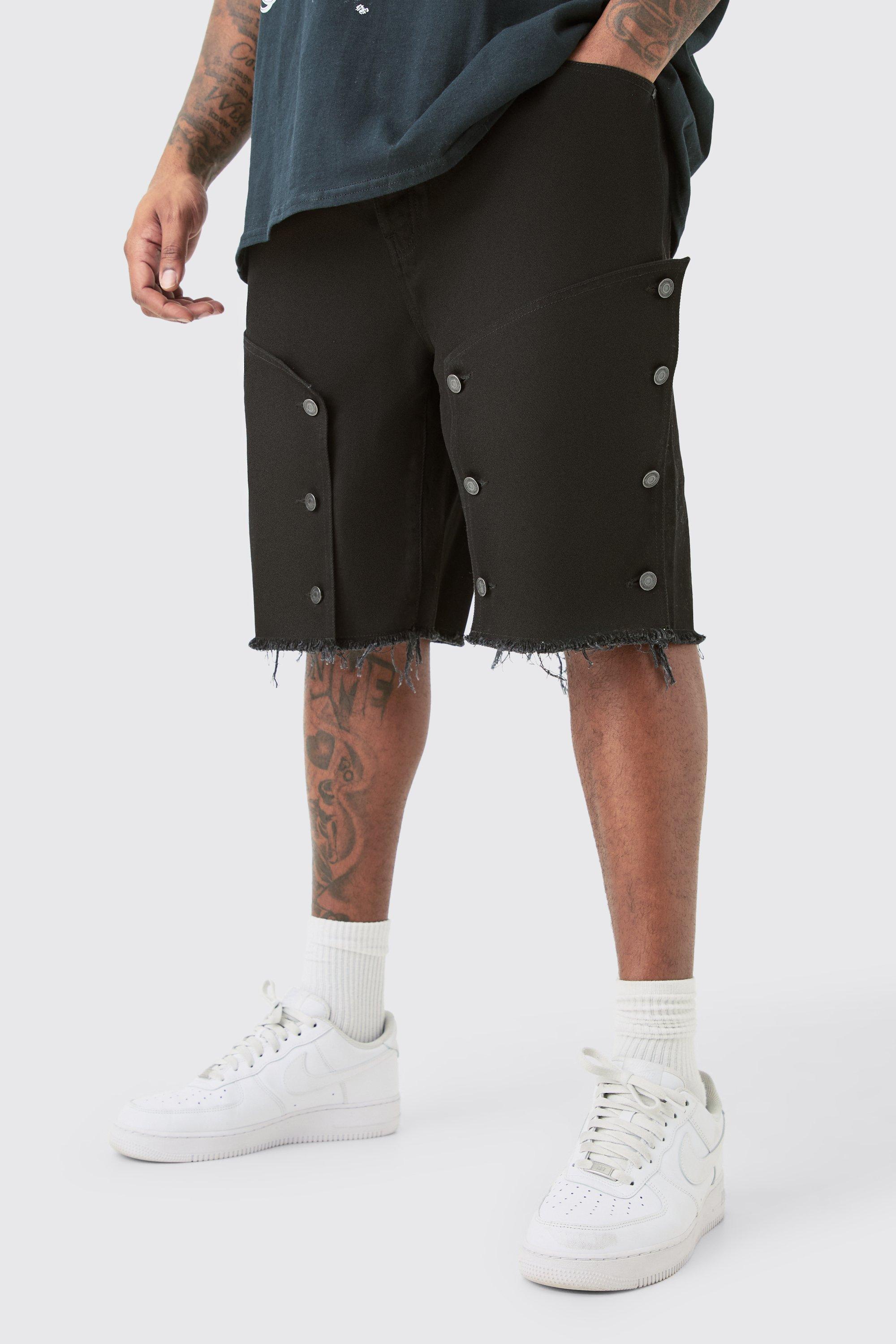 Plus Fixed Waist Washed Twill Carpenter Relaxed Short, Nero