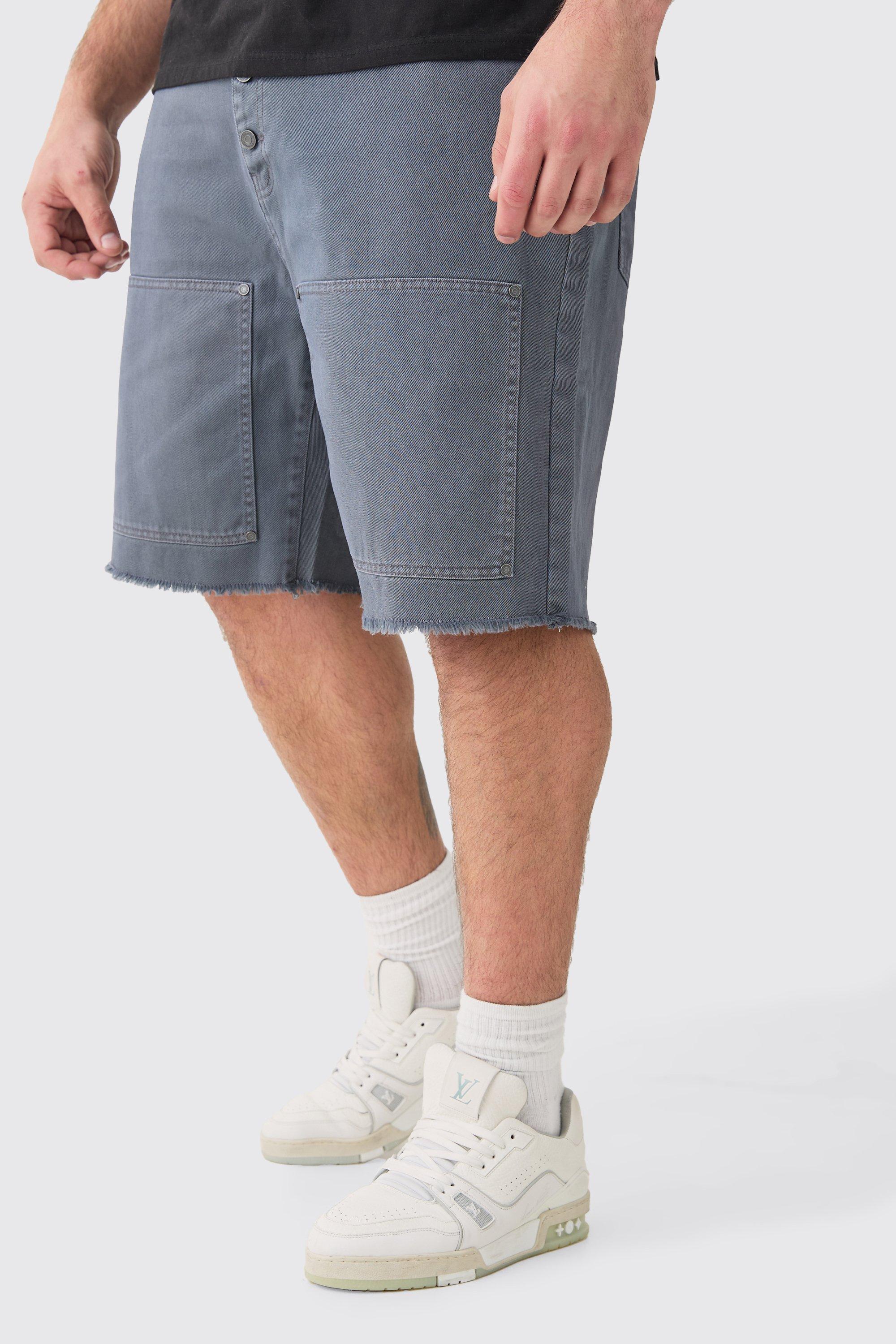 Image of Plus Fixed Waist Washed Relaxed Twill Carpenter Short, Grigio