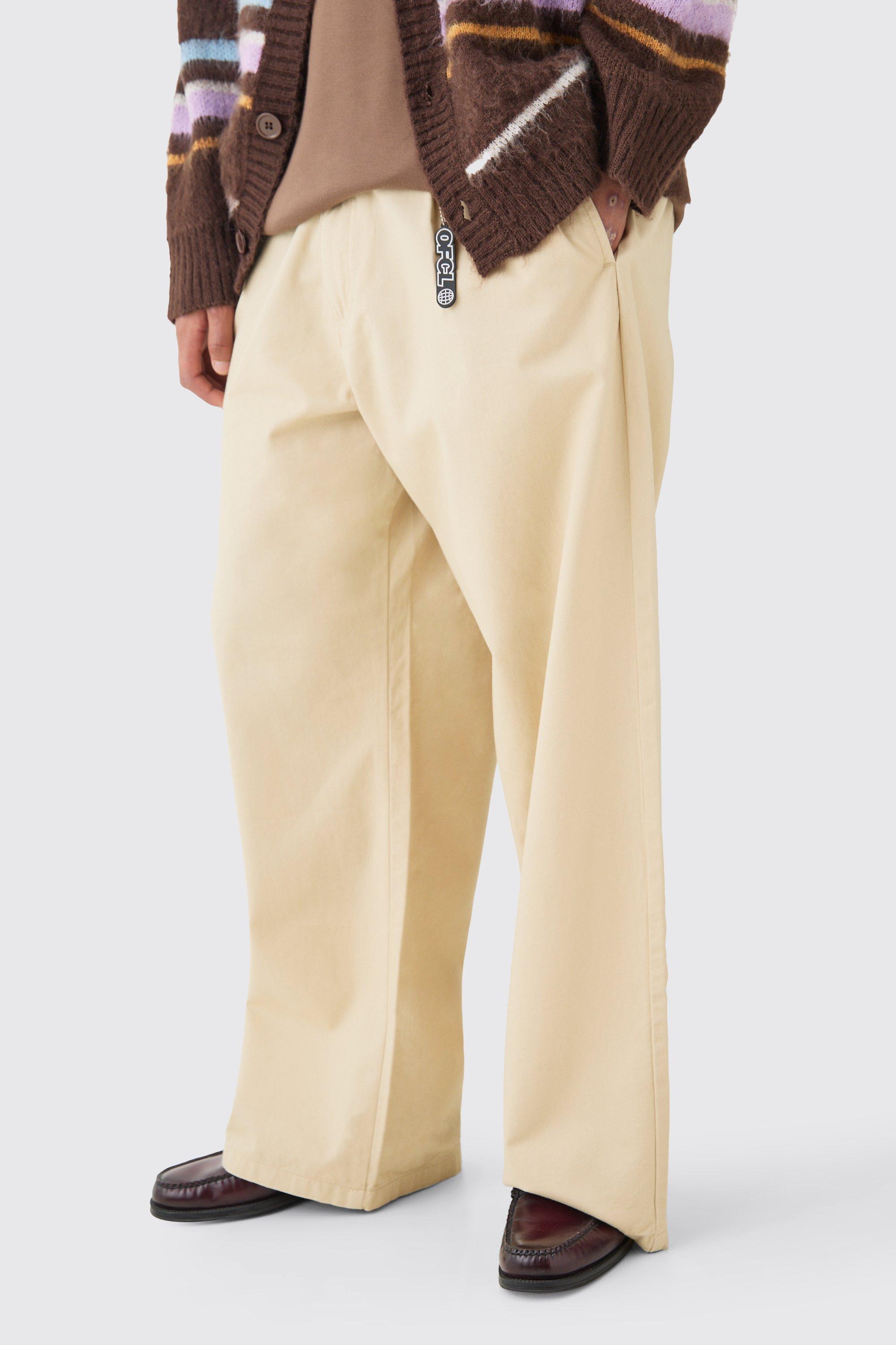 Image of Fixed Waist Extreme Wide Fit Chino With Charm, Beige