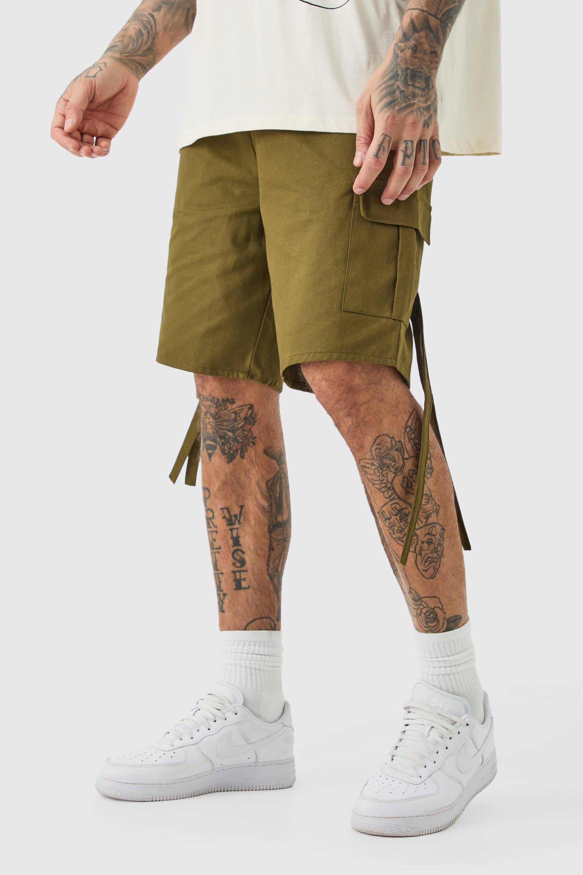 Mens Green Tall Elasticated Waist Twill Cargo Short, Green