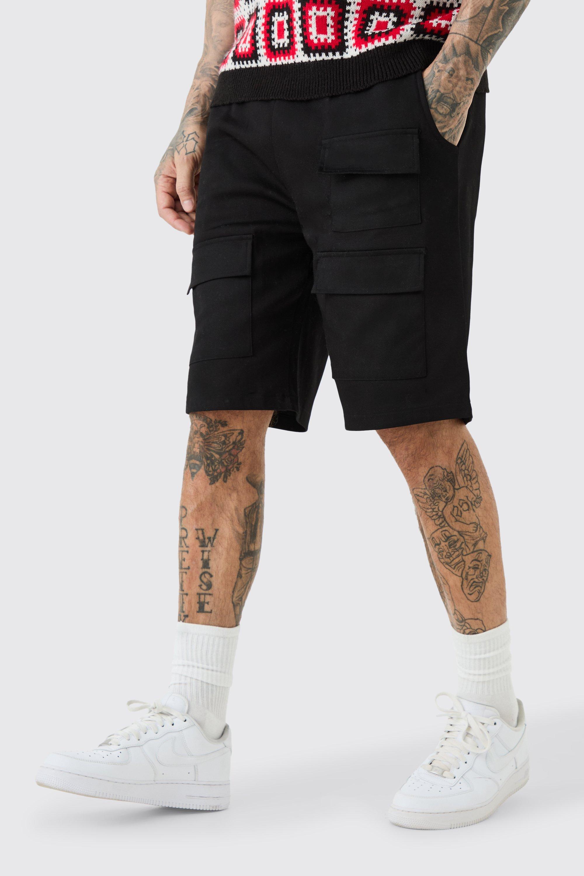 Mens Black Tall Elasticated Waist Relaxed Utility Short, Black