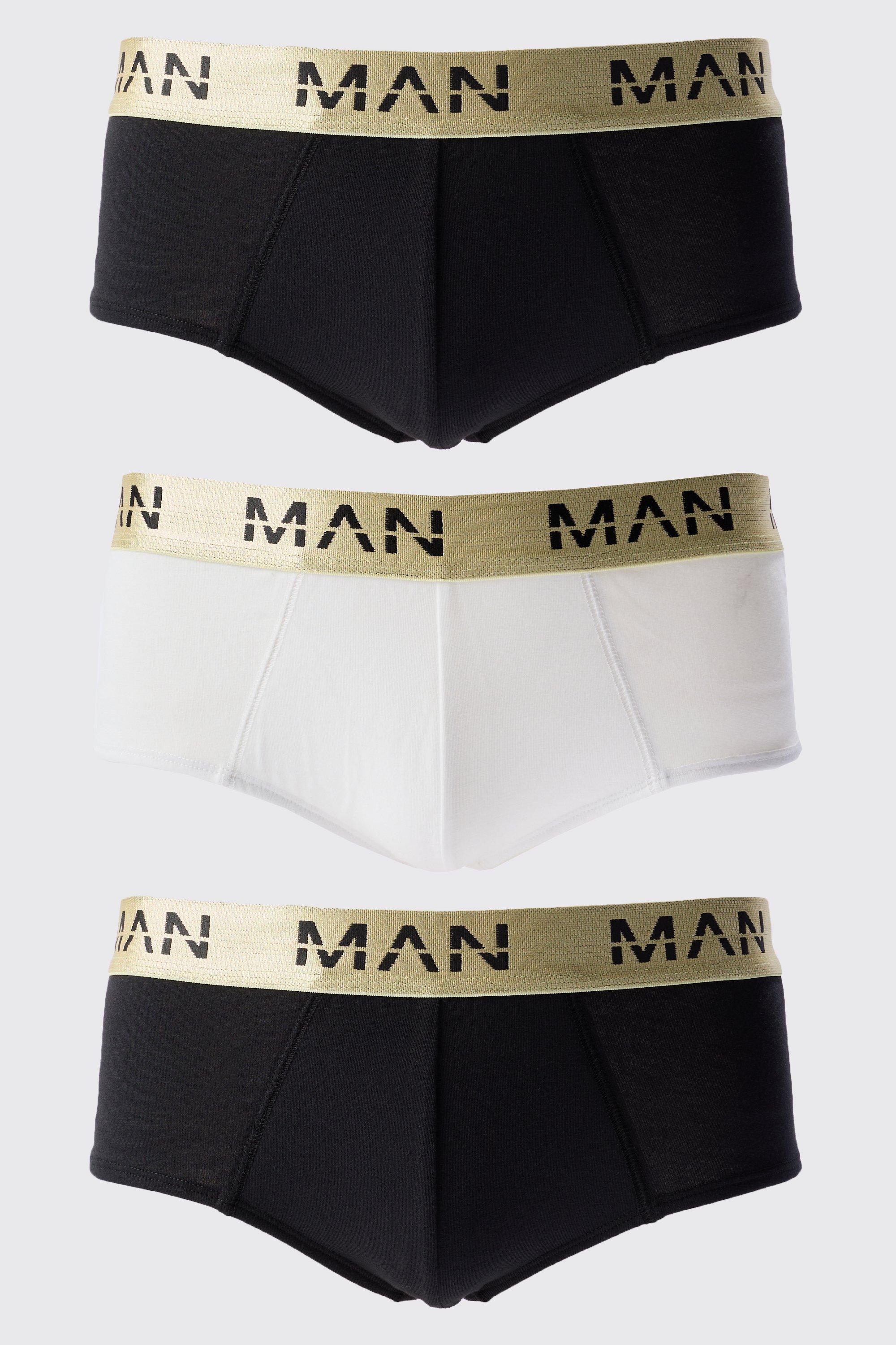 Mens 3 Pack Man Roman Gold Waistband Briefs In Multi, Multi