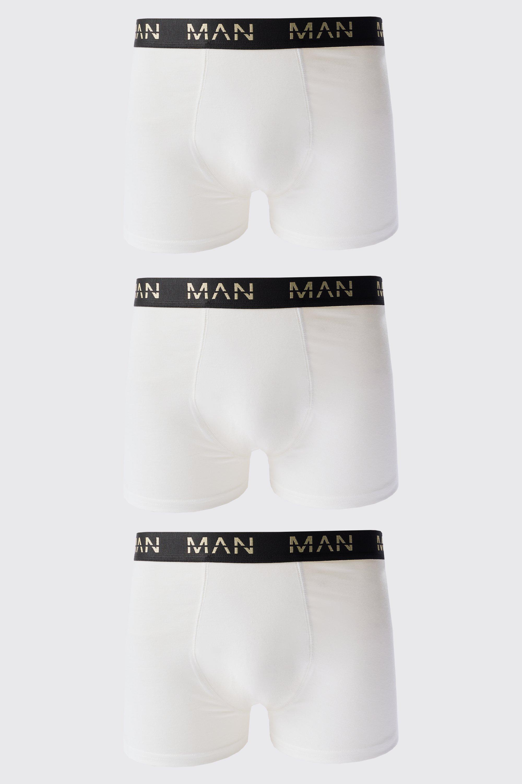 Mens 3 Pack Gold Man Dash Boxers In White, White