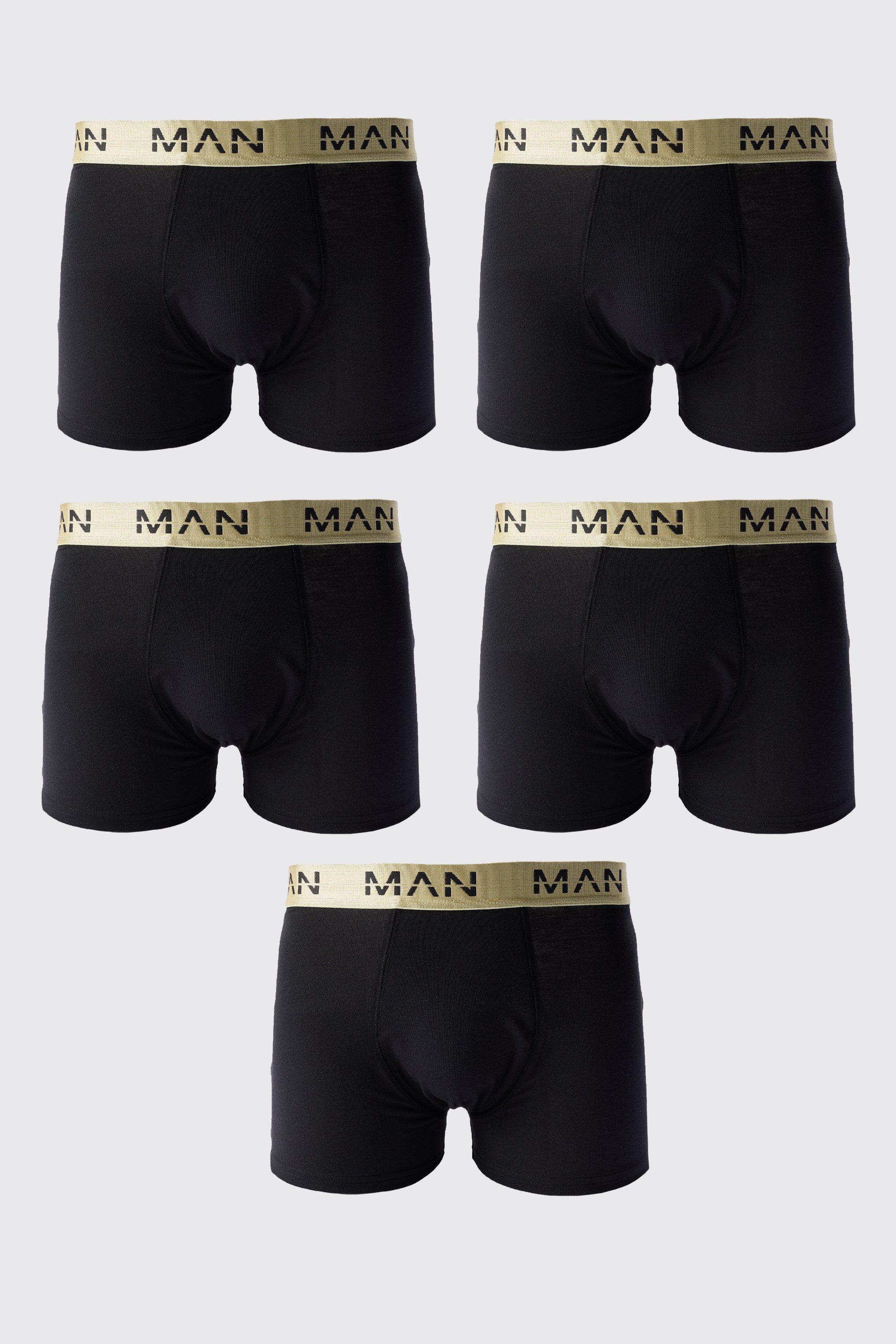 Mens 5 Pack Man Roman Gold Waistband Boxers In Black, Black