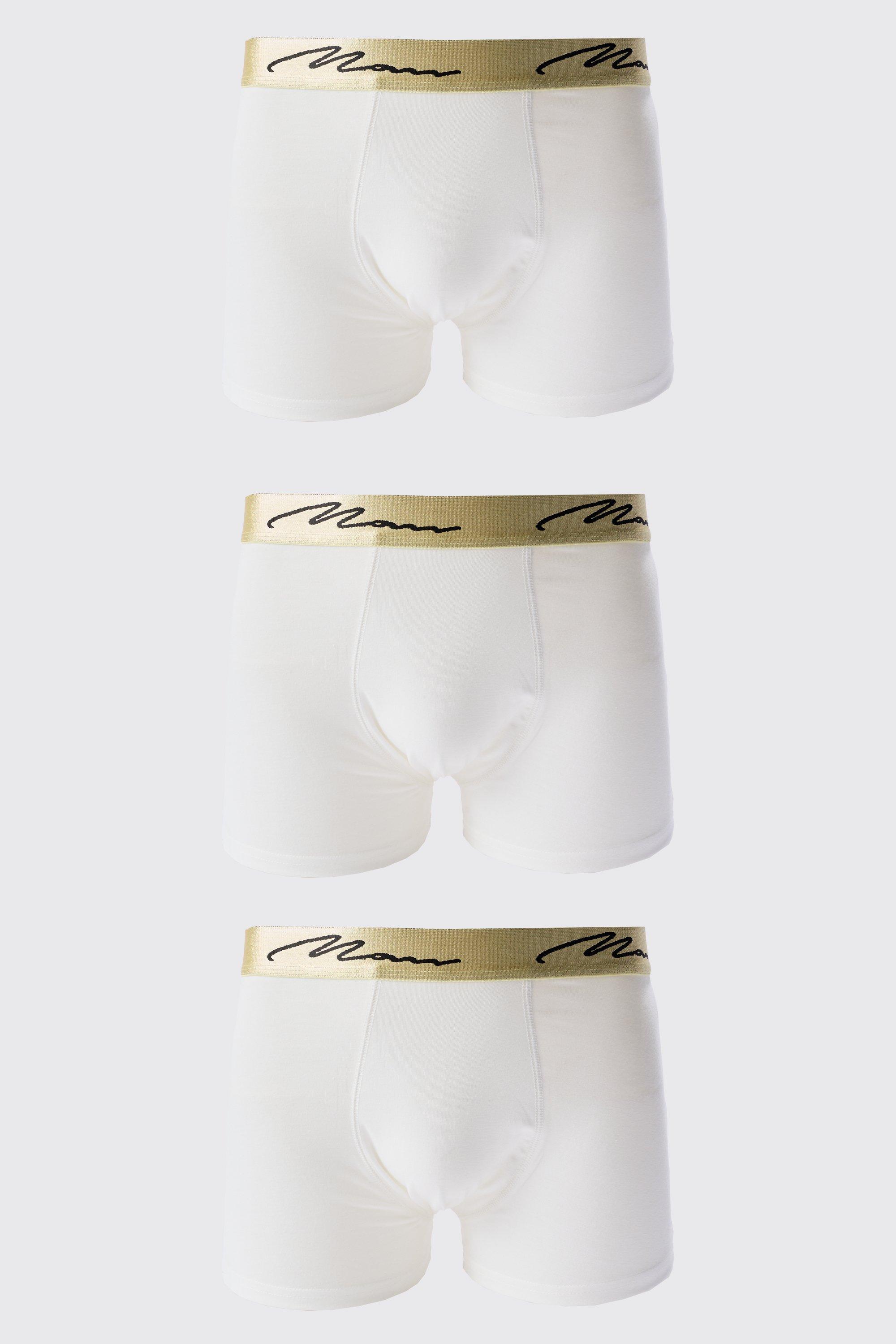 Image of 3 Pack Man Signature Gold Waistband Boxers In White, Bianco
