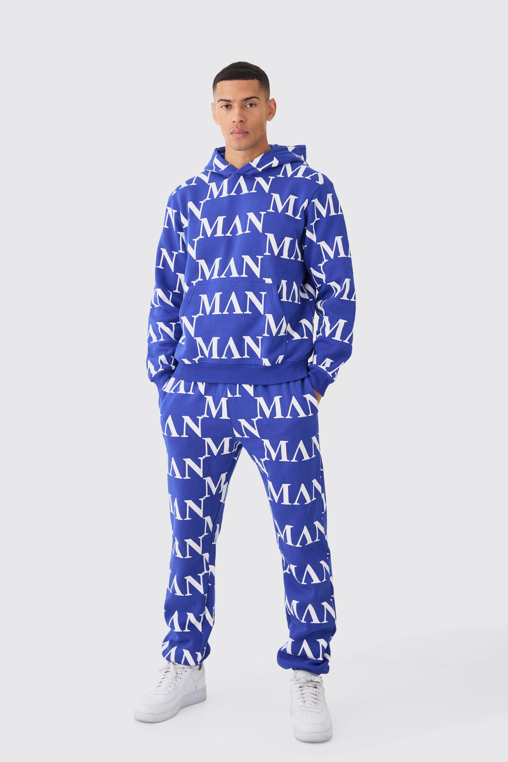 Image of Man Roman All Over Print Hooded Tracksuit, Azzurro