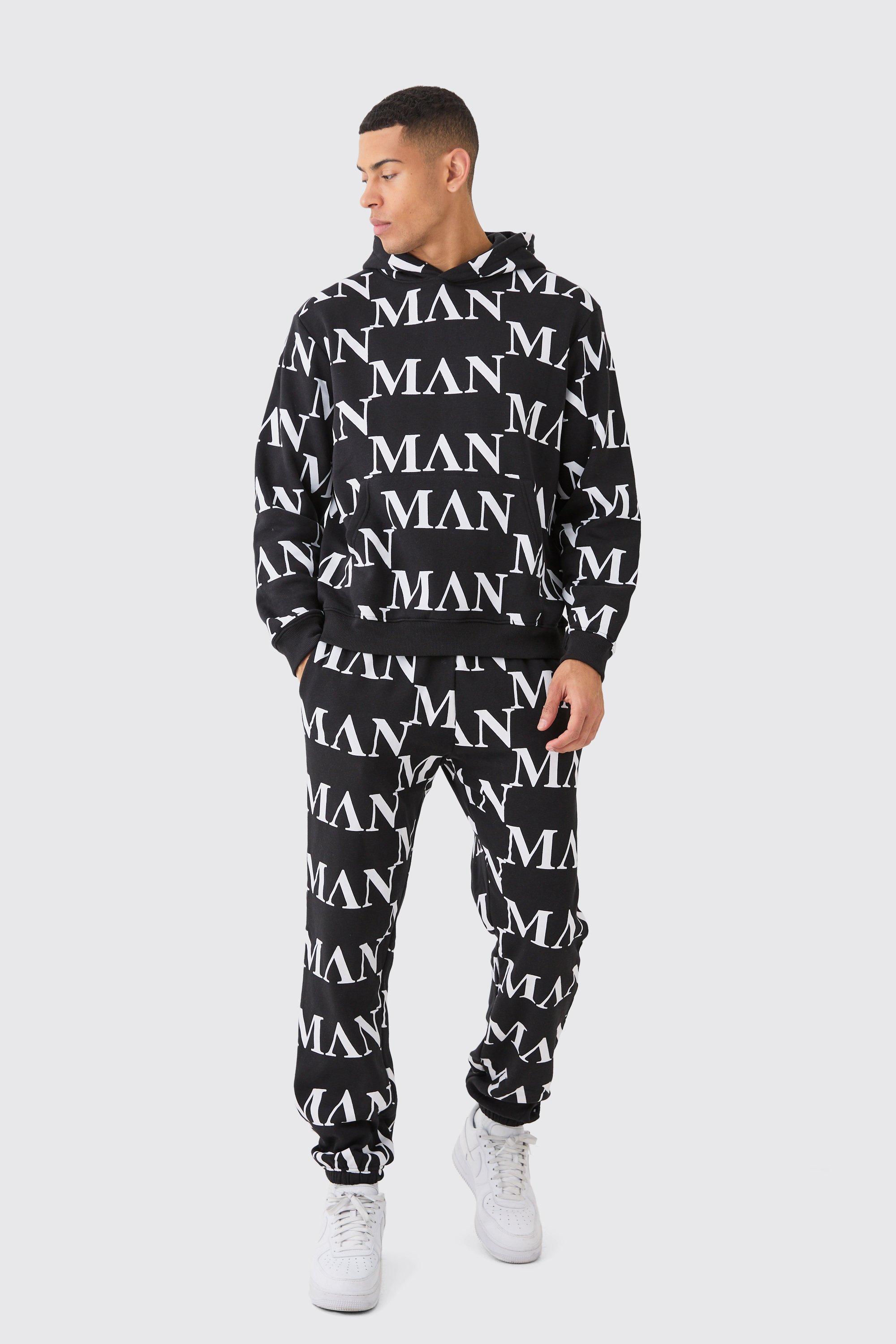 Image of Man Roman All Over Print Hooded Tracksuit, Nero