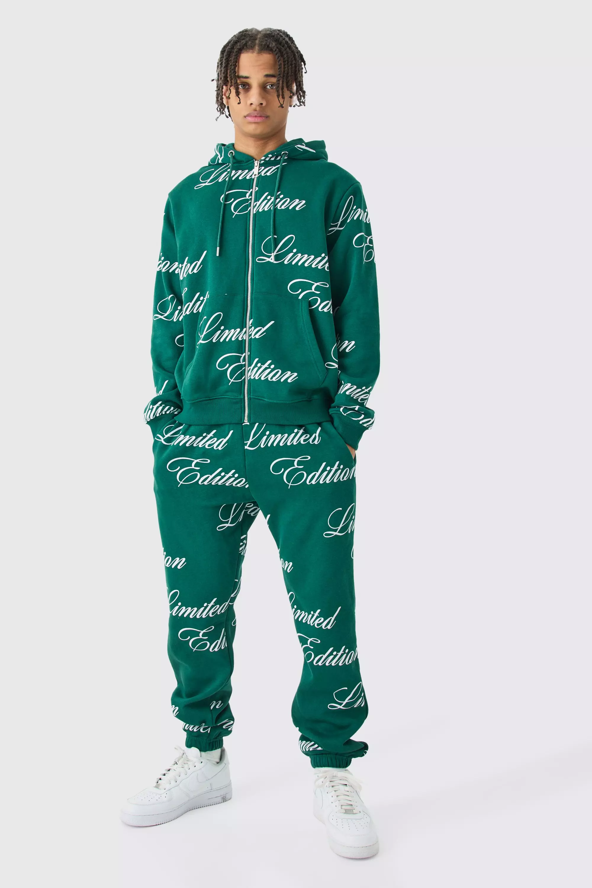 Boohooman all over print hot sale tracksuit