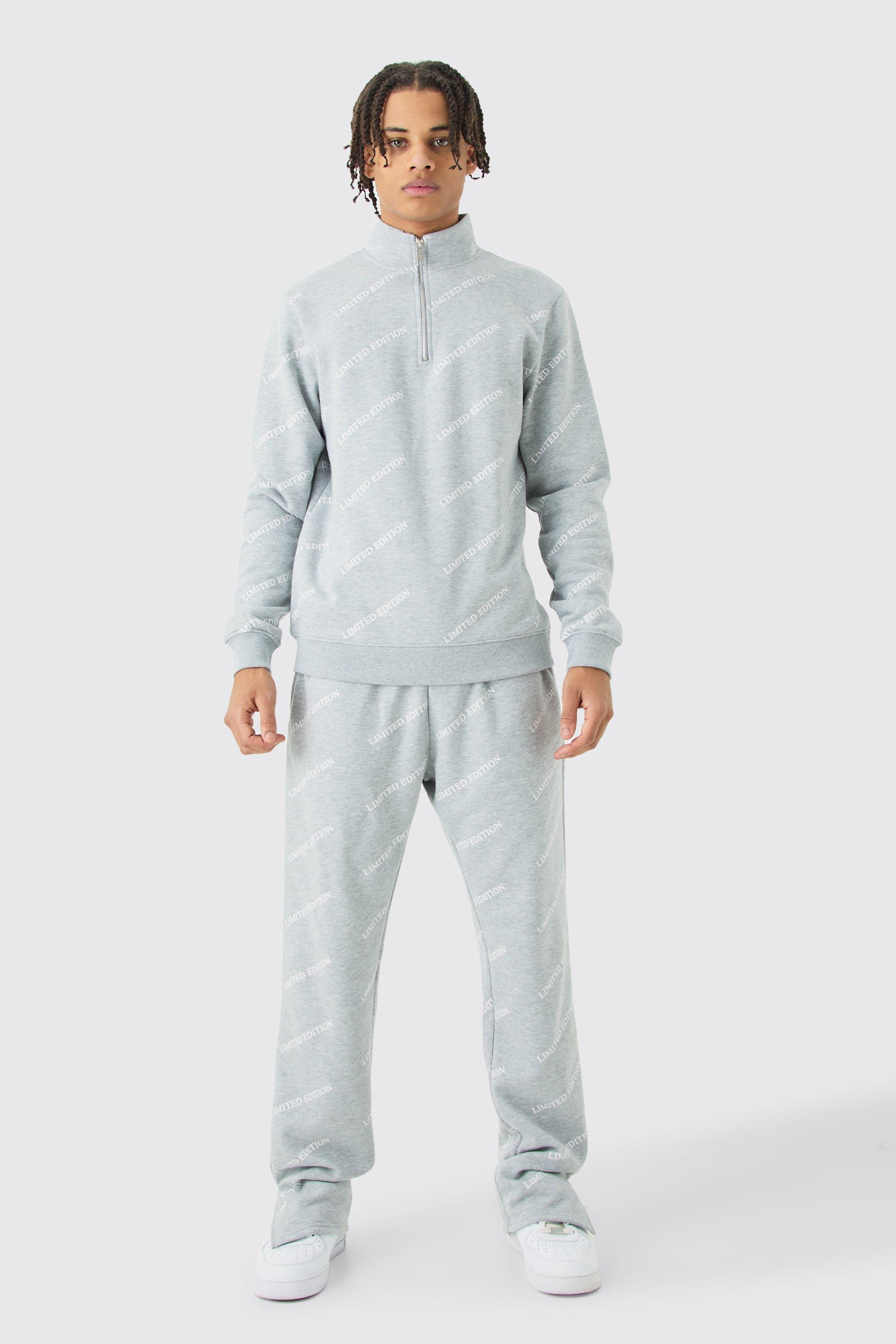 Image of Limited Edition All Over Print Slim Quarter Zip Tracksuit, Grigio