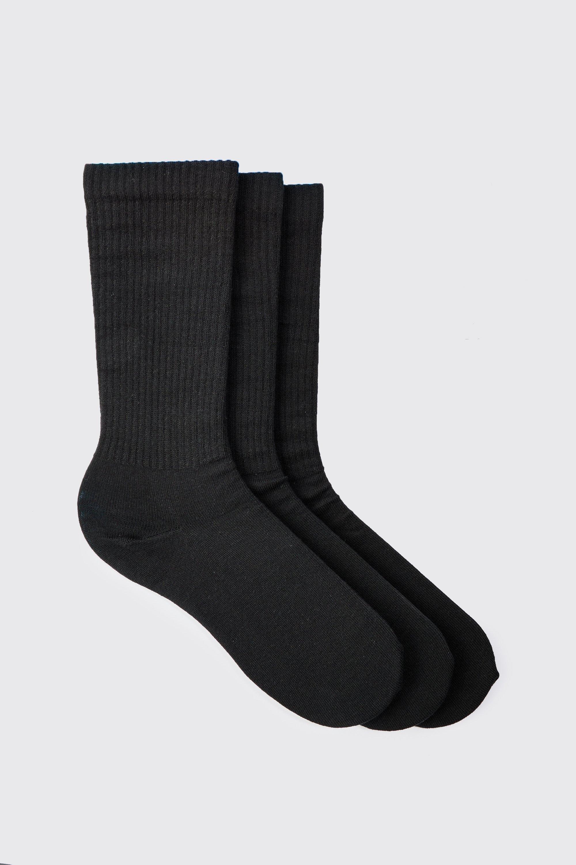 Mens Black 3 Pack Plain Sport Socks, Black