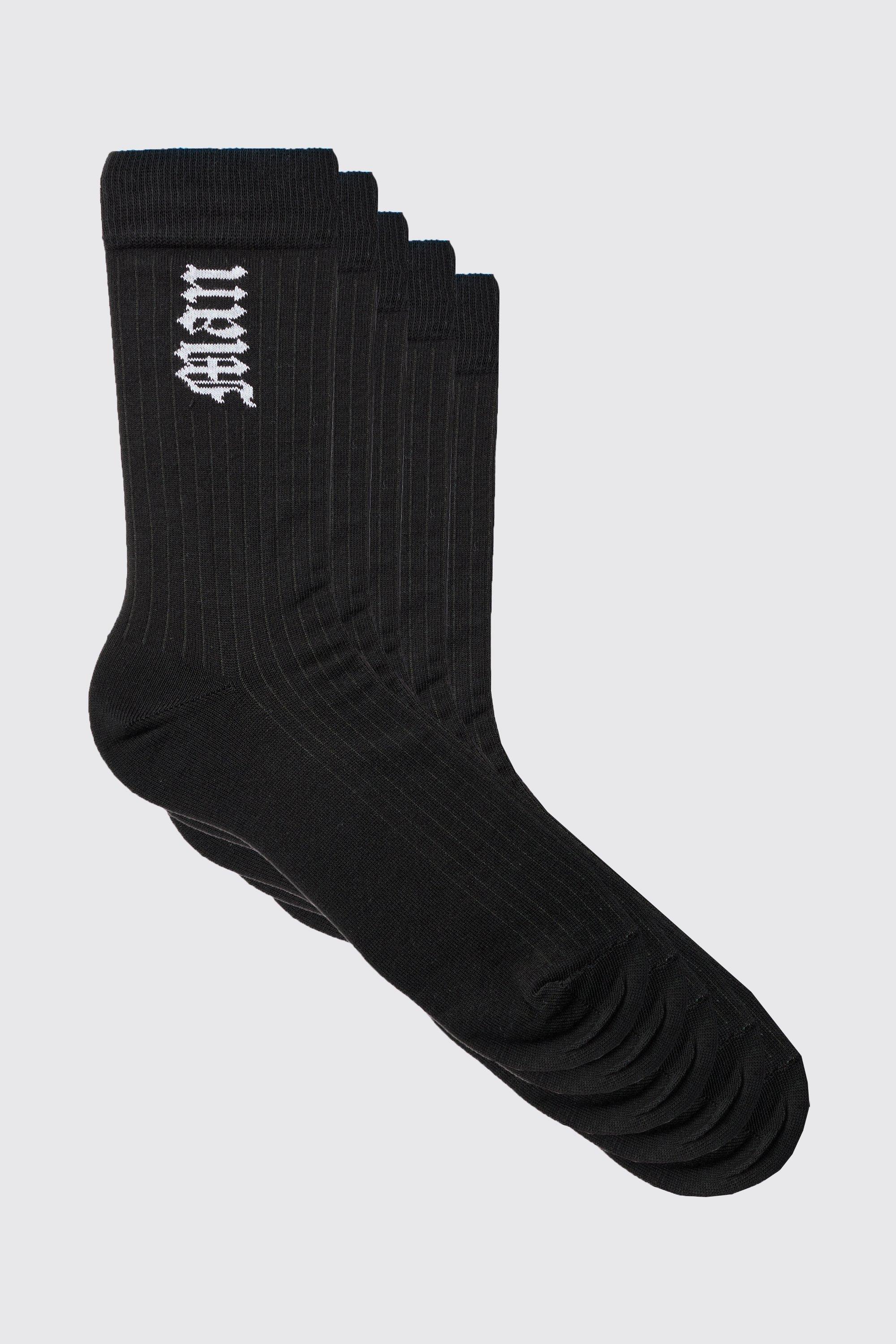 Mens Black 5 Pack Gothic Man Sports Socks, Black