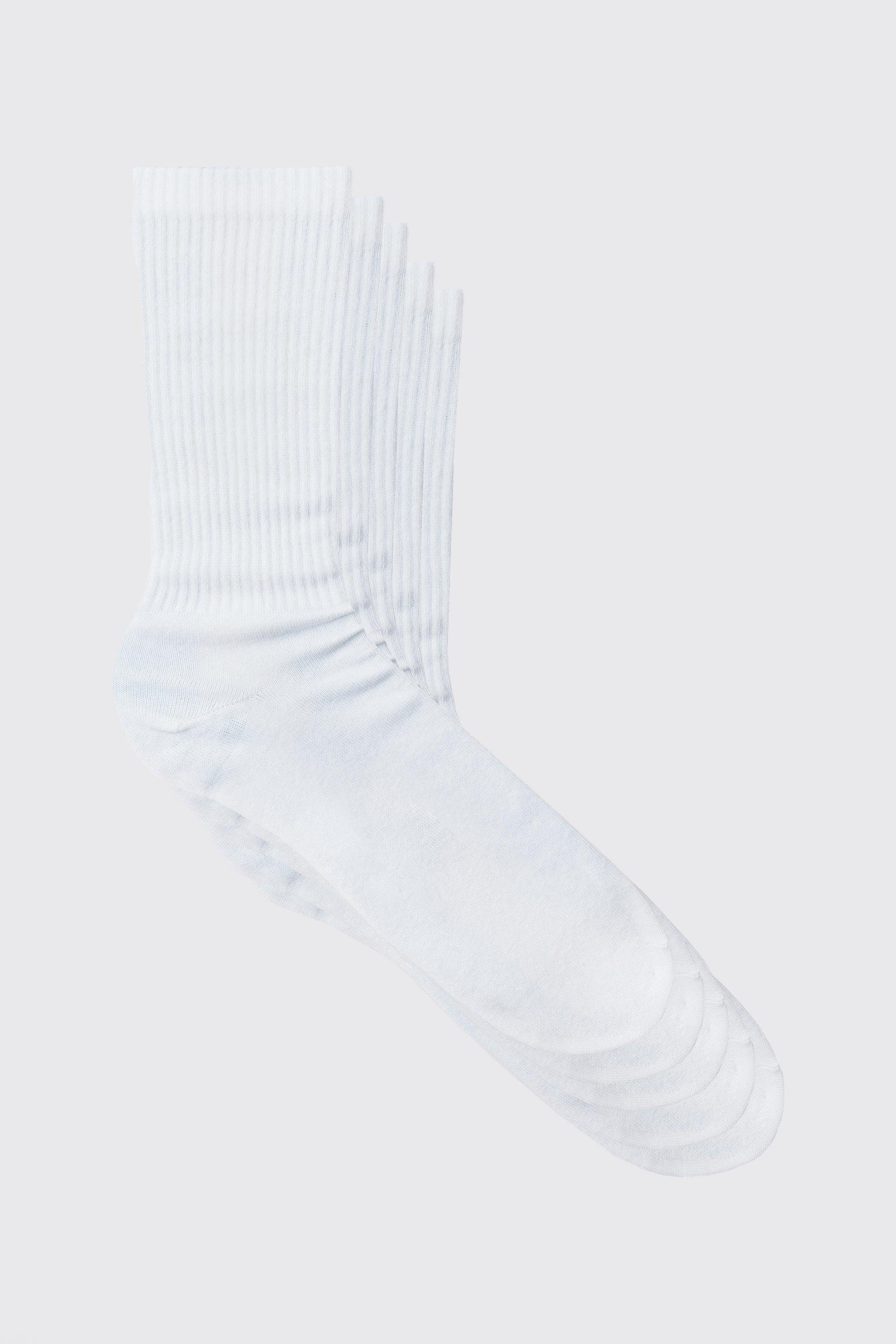 Image of 5 Plain Sports Socks, Bianco