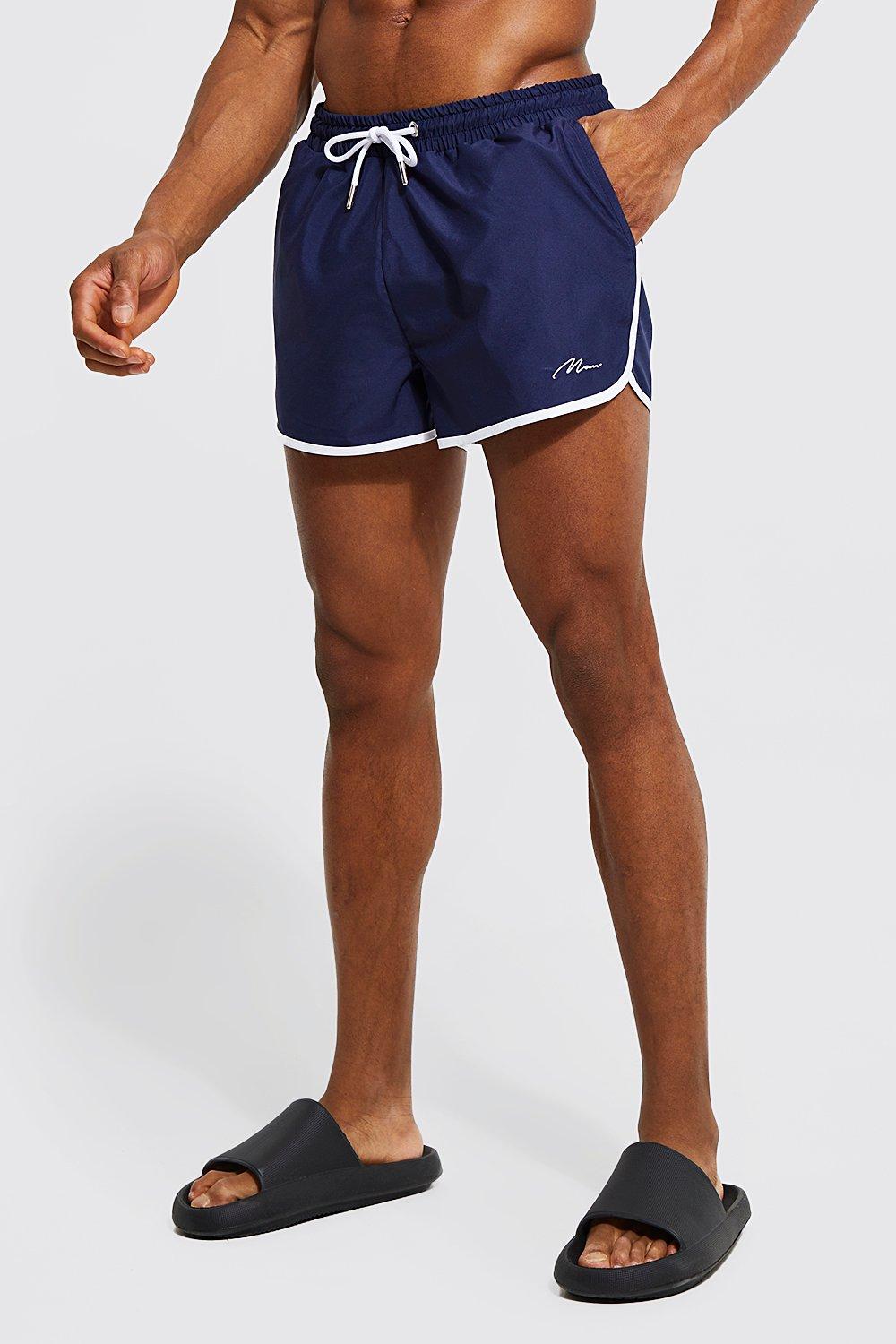 Mens Navy Man Signature Runner Swim Short, Navy