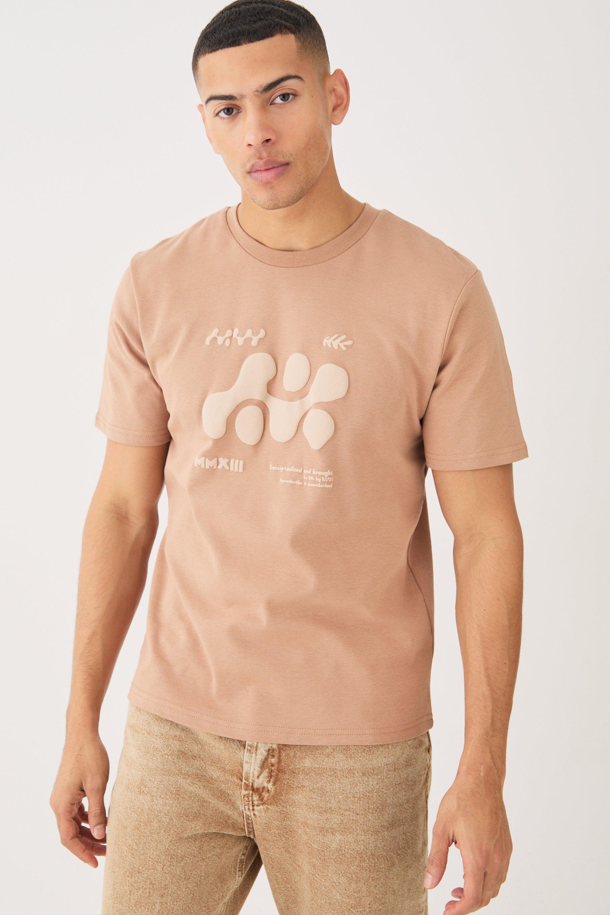 Image of Heavyweight Interlock Abstract Puff Print T-shirt, Brown