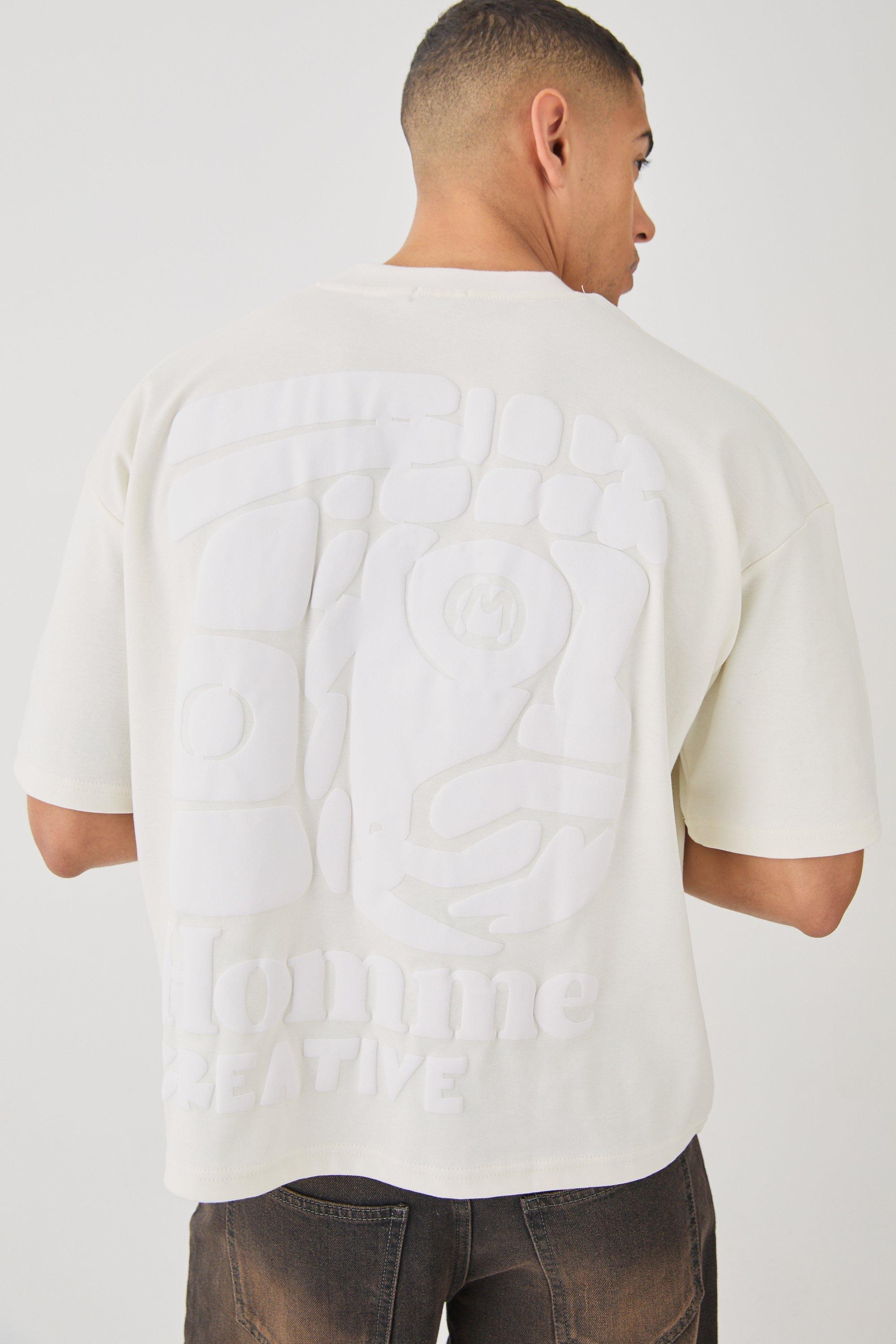 Image of Oversized Boxy Heavyweight Embroidered Puff Print T-shirt, Cream