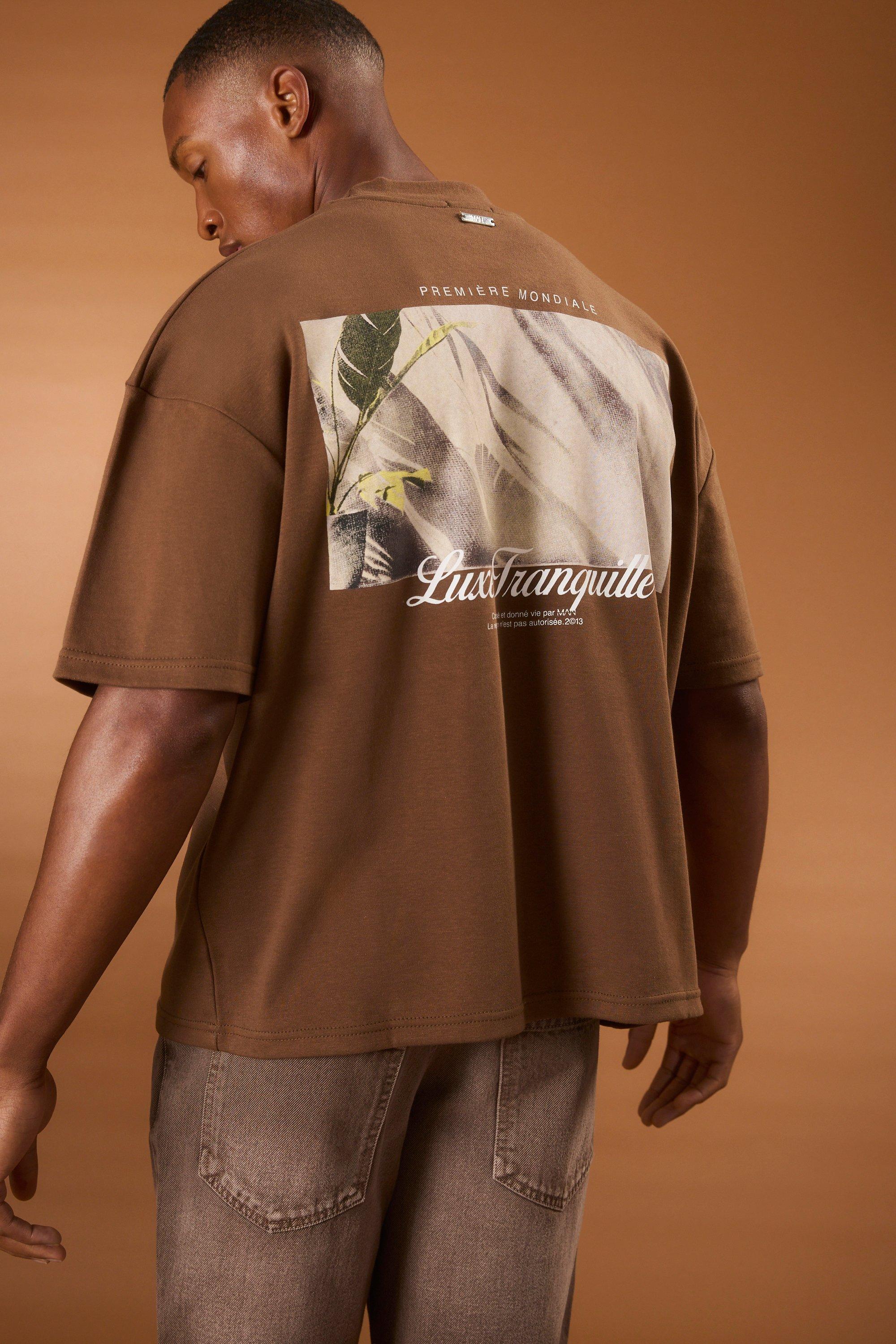 Image of Oversized Boxy Heavyweight Embroidered Puff Print T-shirt, Brown